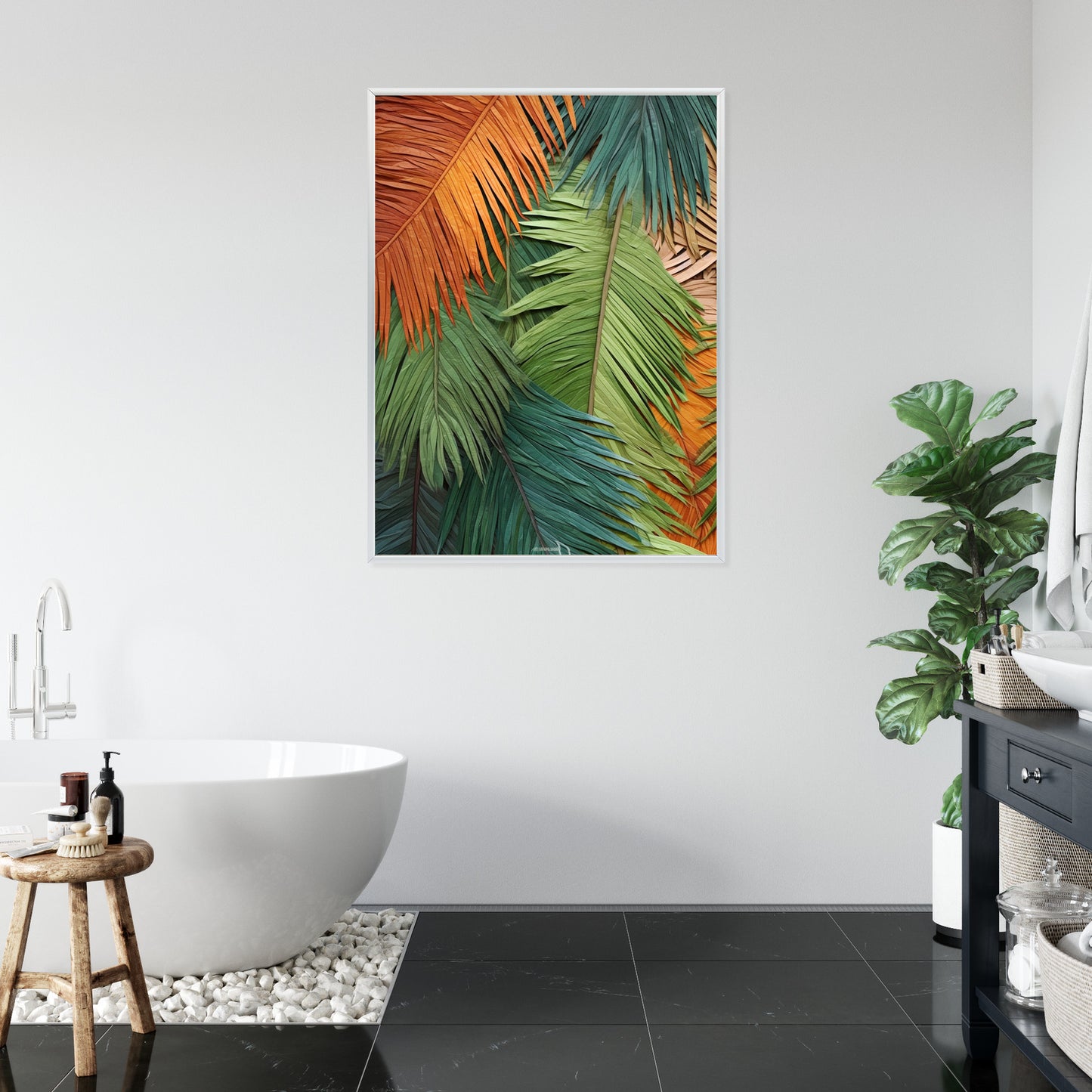 Poster Bunte Palmblätter Aus Geschnittenem Papier Rahmen Holz Mit Passepartout Farbe Natürlich