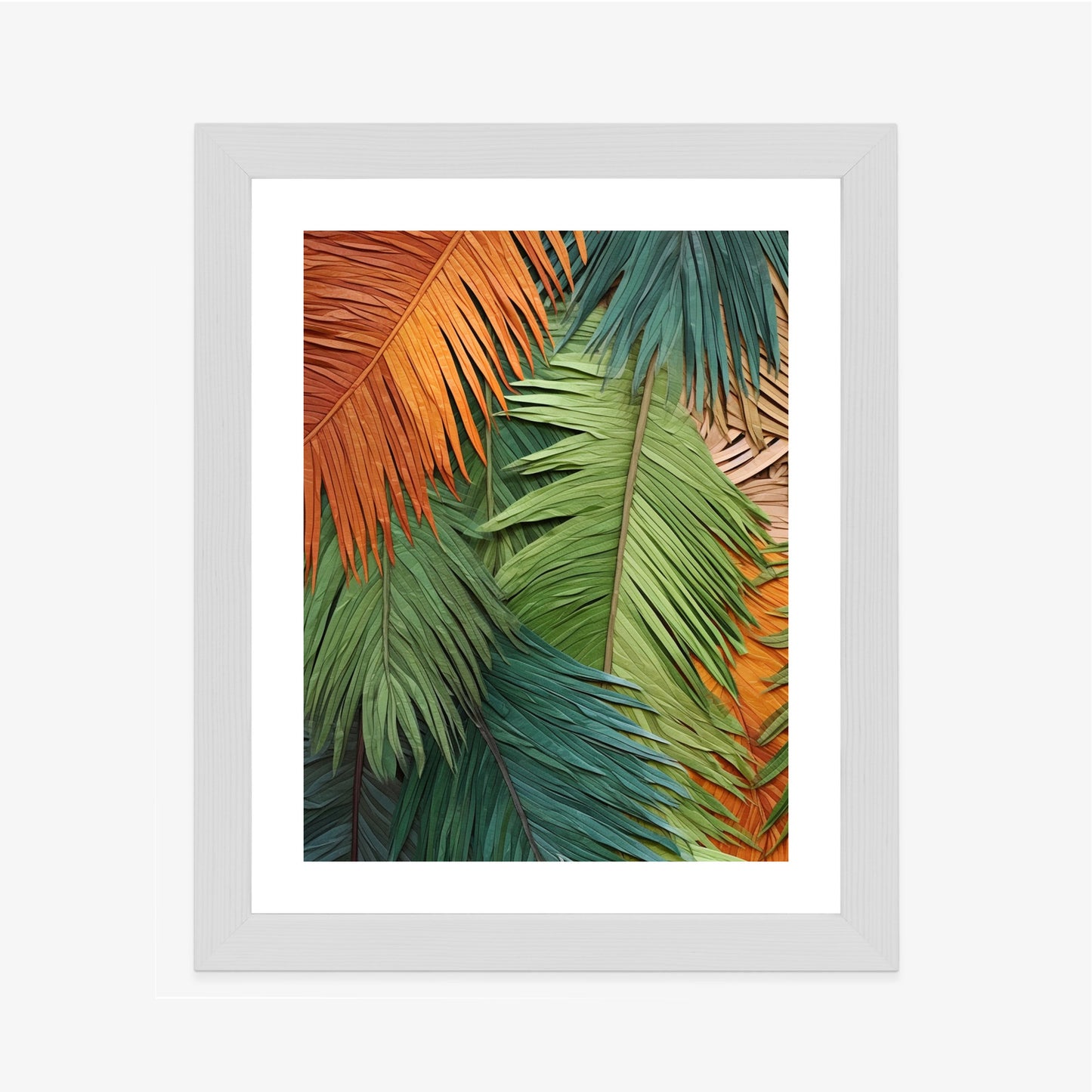 Poster Bunte Palmblätter Aus Geschnittenem Papier Rahmen Holz Mit Passepartout Farbe Natürlich