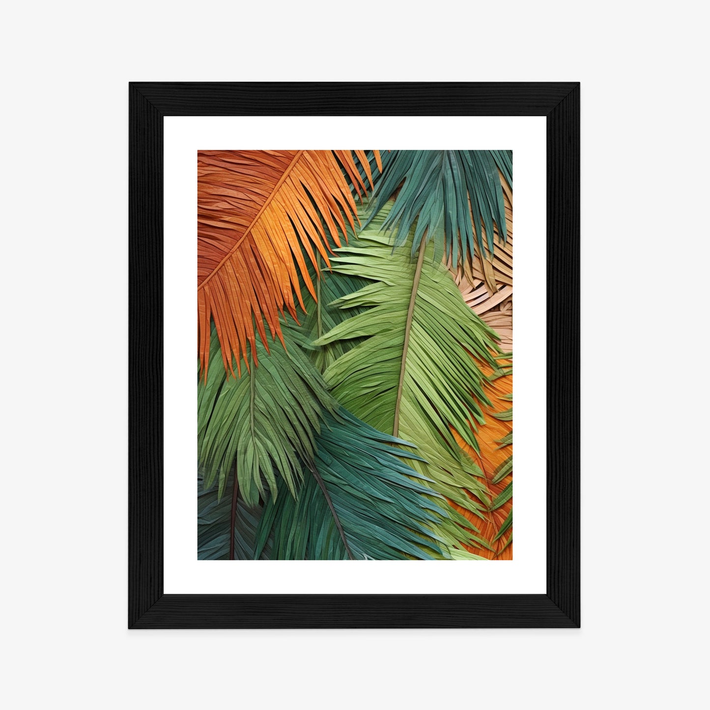 Poster Bunte Palmblätter Aus Geschnittenem Papier Rahmen Holz Mit Passepartout Farbe Natürlich