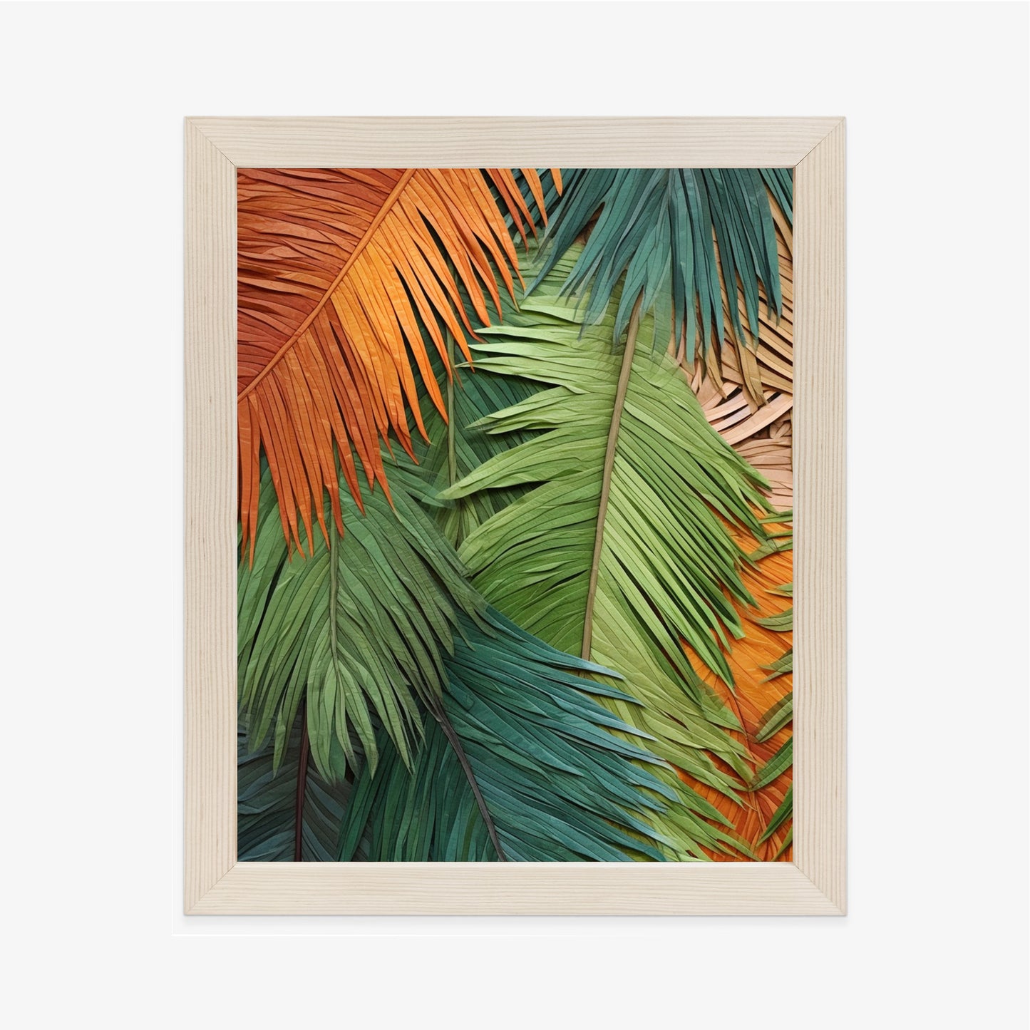 Poster Bunte Palmblätter Aus Geschnittenem Papier Rahmen Holz Mit Passepartout Farbe Natürlich
