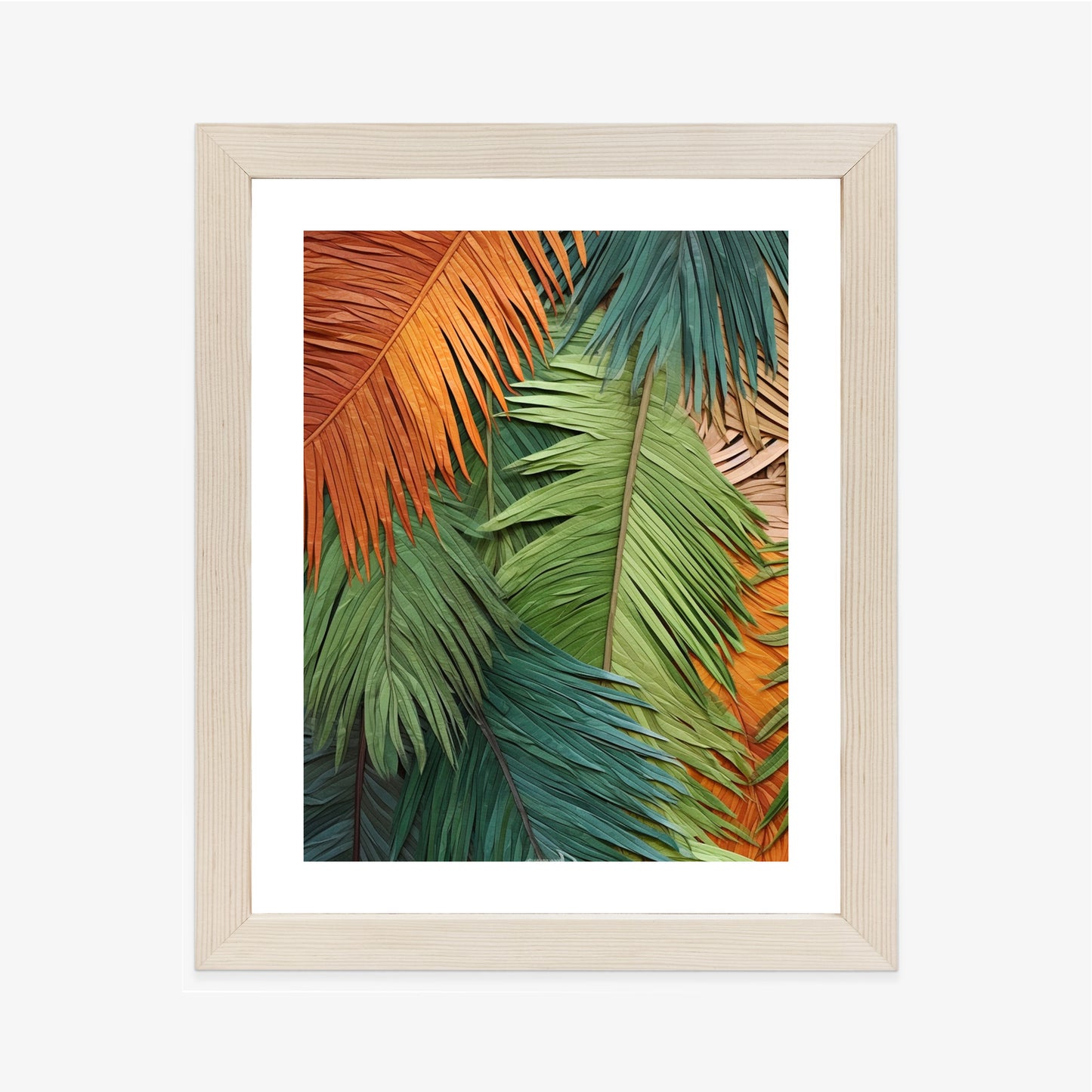 Poster Bunte Palmblätter Aus Geschnittenem Papier Rahmen Holz Mit Passepartout Farbe Natürlich