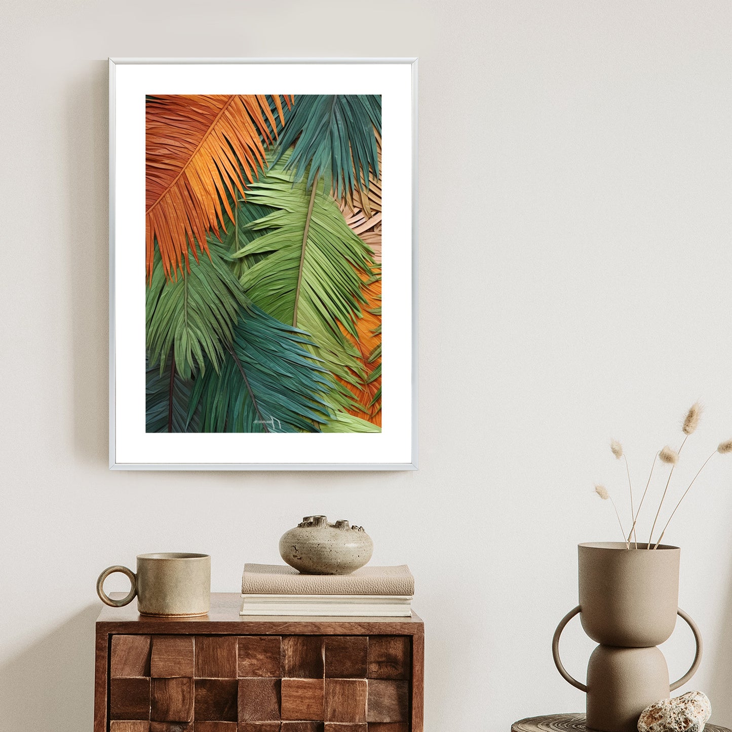 Poster Bunte Palmblätter Aus Geschnittenem Papier Rahmen Holz Mit Passepartout Farbe Natürlich