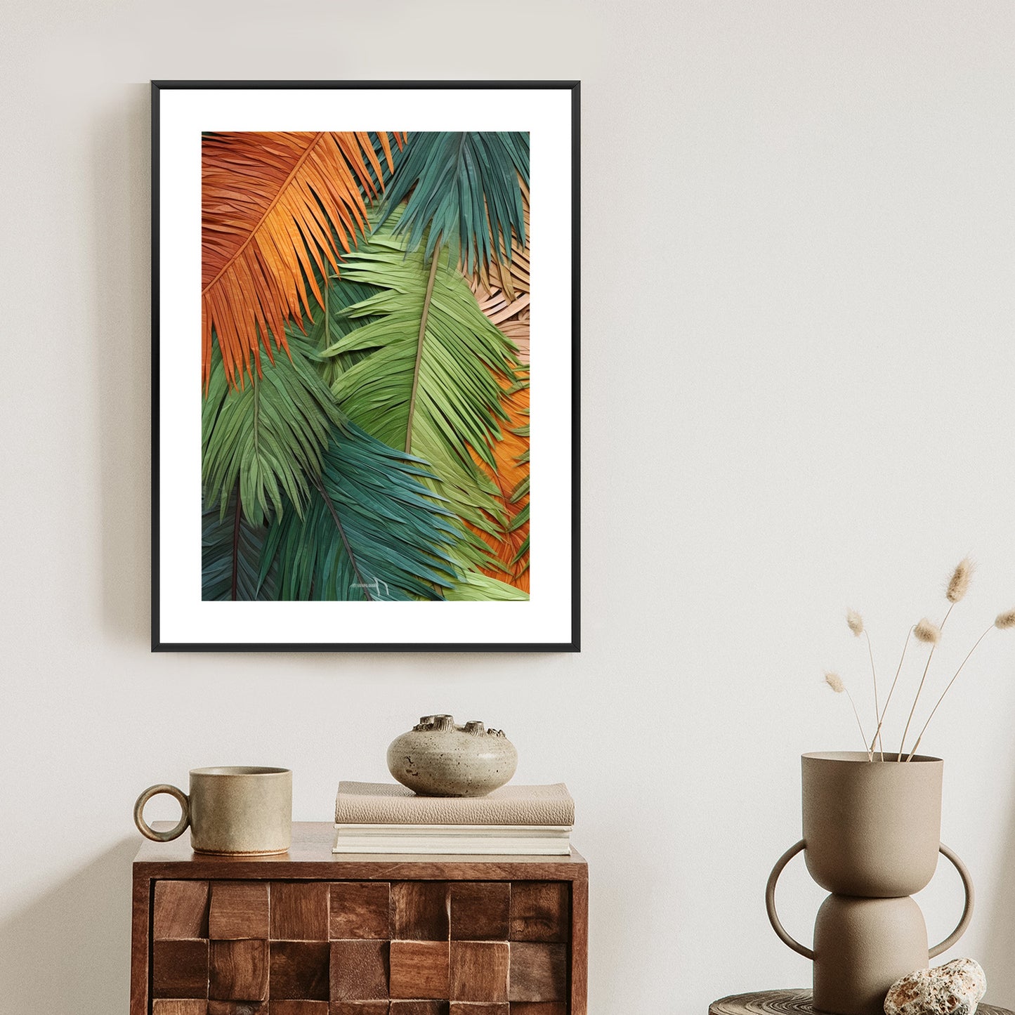 Poster Bunte Palmblätter Aus Geschnittenem Papier Rahmen Holz Mit Passepartout Farbe Natürlich