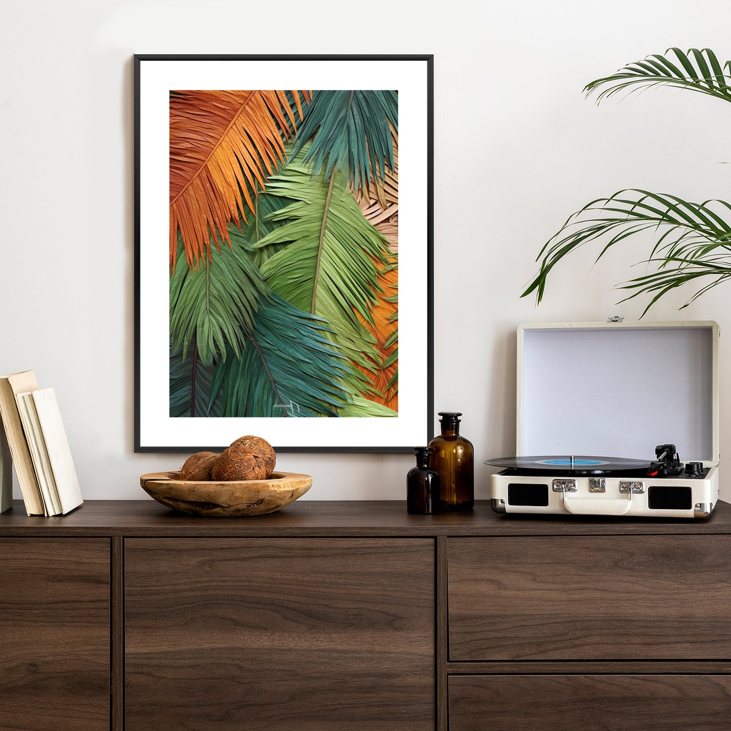 Poster Bunte Palmblätter Aus Geschnittenem Papier Rahmen Holz Mit Passepartout Farbe Natürlich