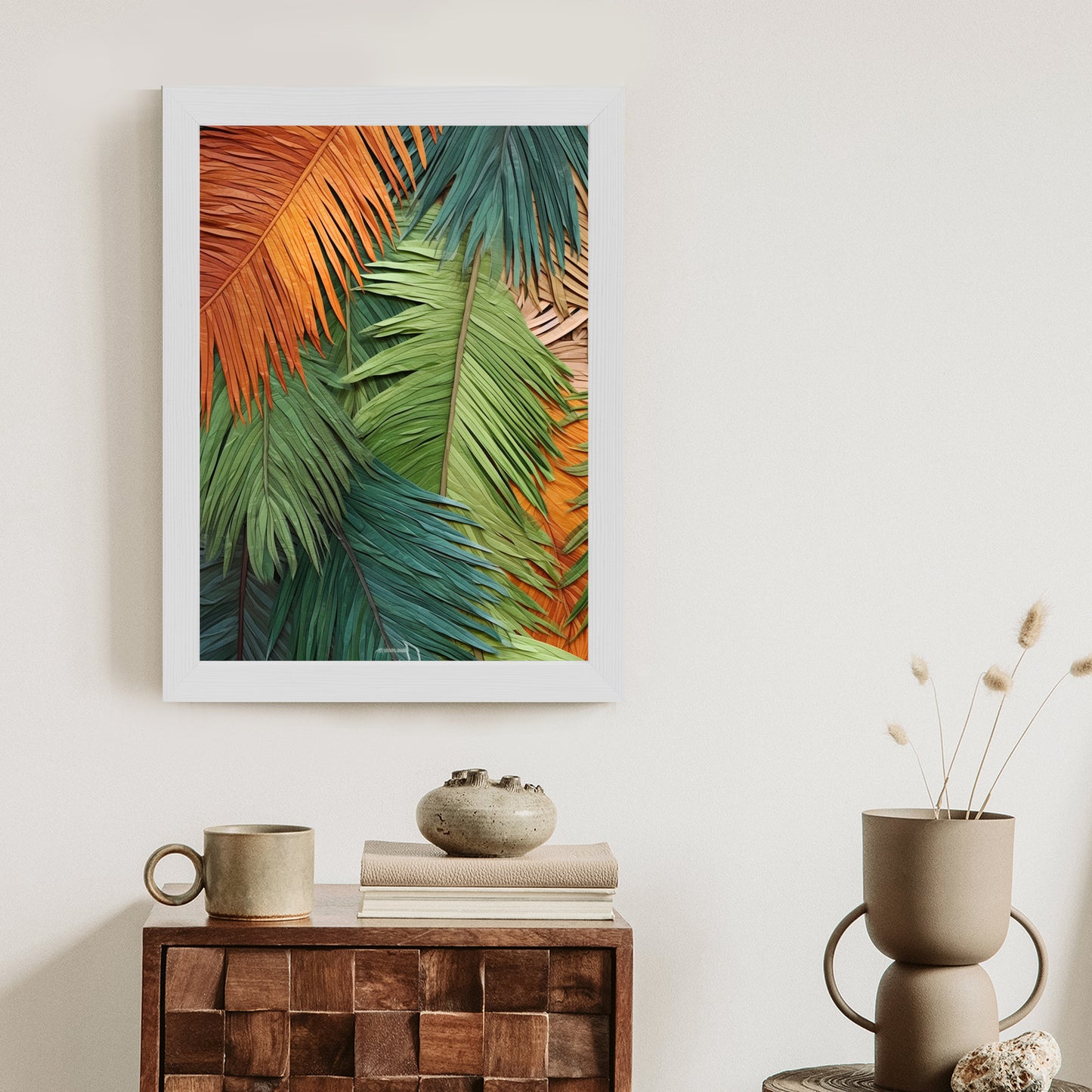 Poster Bunte Palmblätter Aus Geschnittenem Papier Rahmen Holz Mit Passepartout Farbe Natürlich