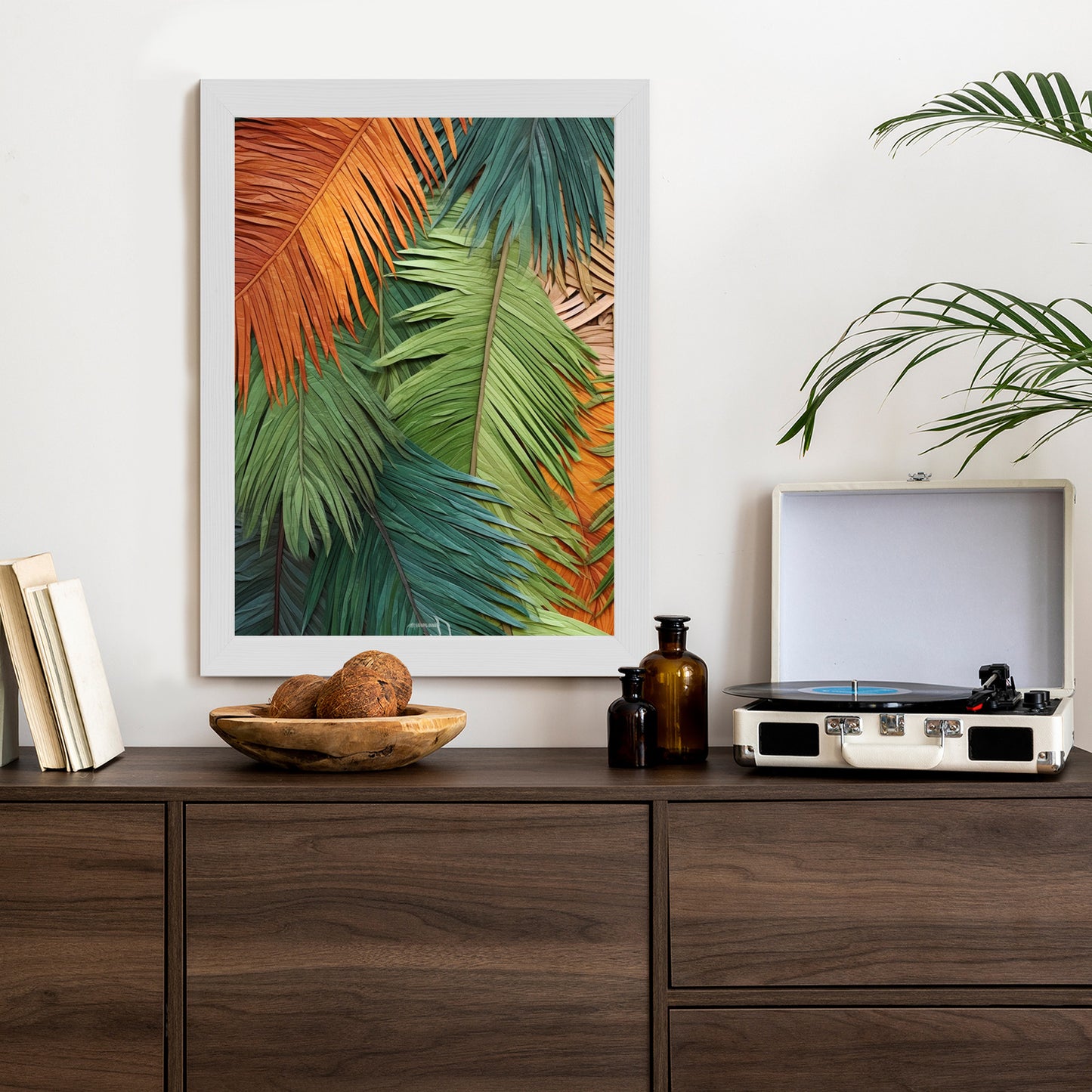 Poster Bunte Palmblätter Aus Geschnittenem Papier Rahmen Holz Mit Passepartout Farbe Natürlich