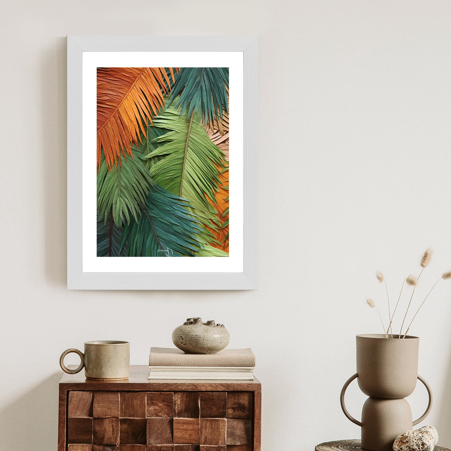 Poster Bunte Palmblätter Aus Geschnittenem Papier Rahmen Holz Mit Passepartout Farbe Natürlich