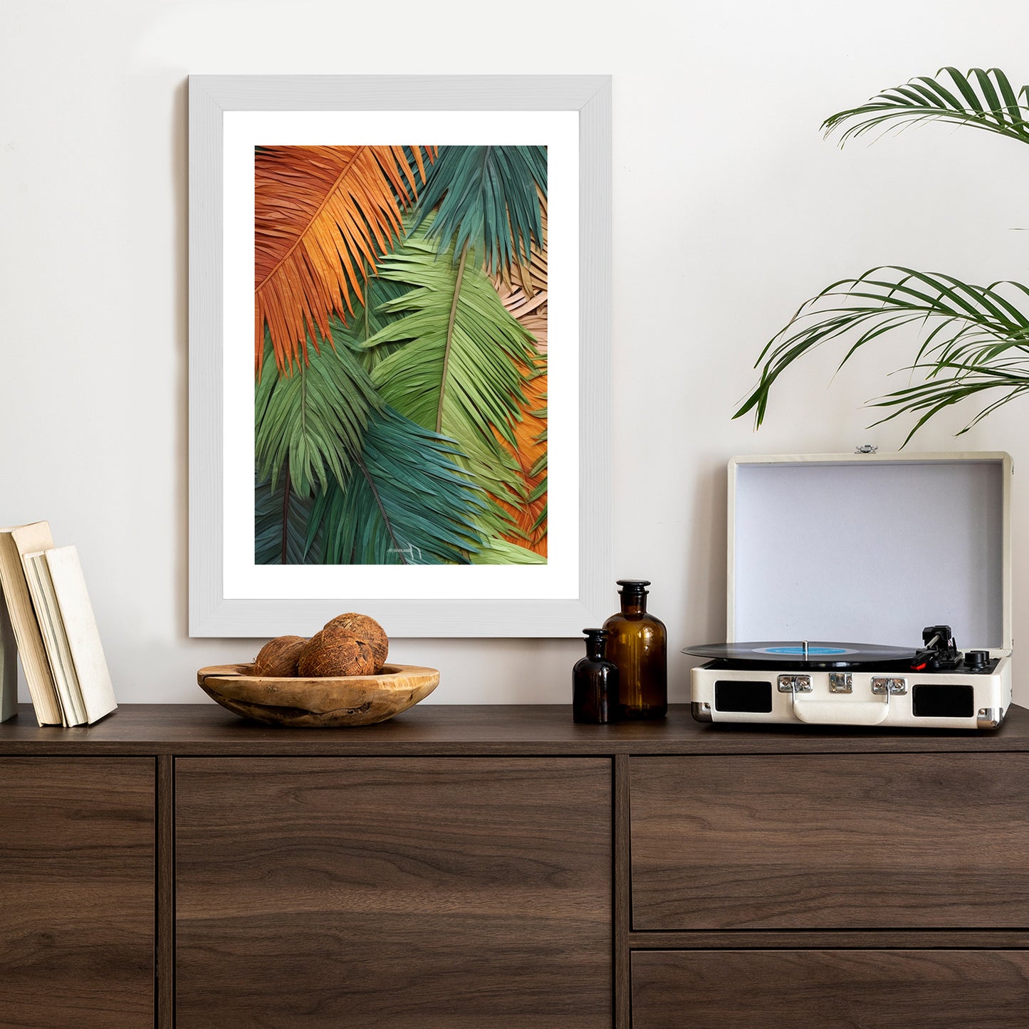 Poster Bunte Palmblätter Aus Geschnittenem Papier Rahmen Holz Mit Passepartout Farbe Natürlich