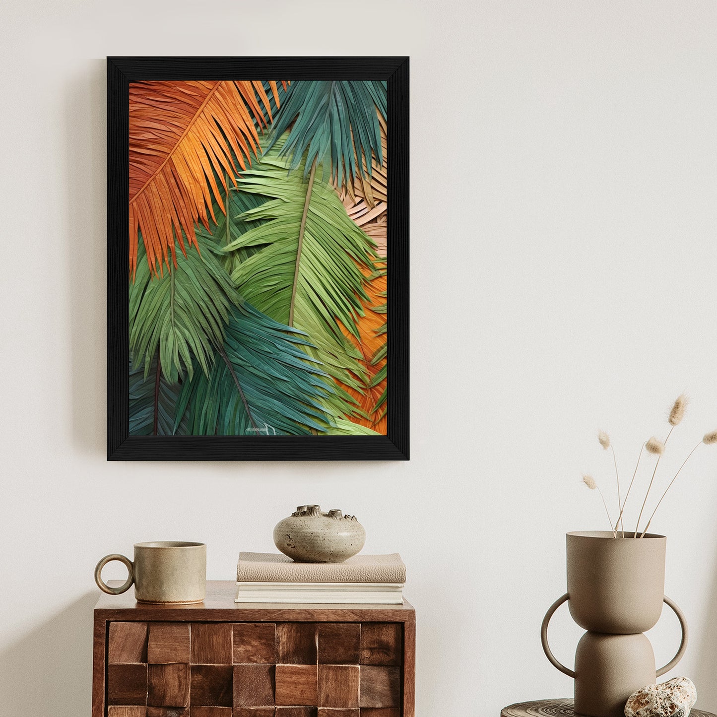 Poster Bunte Palmblätter Aus Geschnittenem Papier Rahmen Holz Mit Passepartout Farbe Natürlich