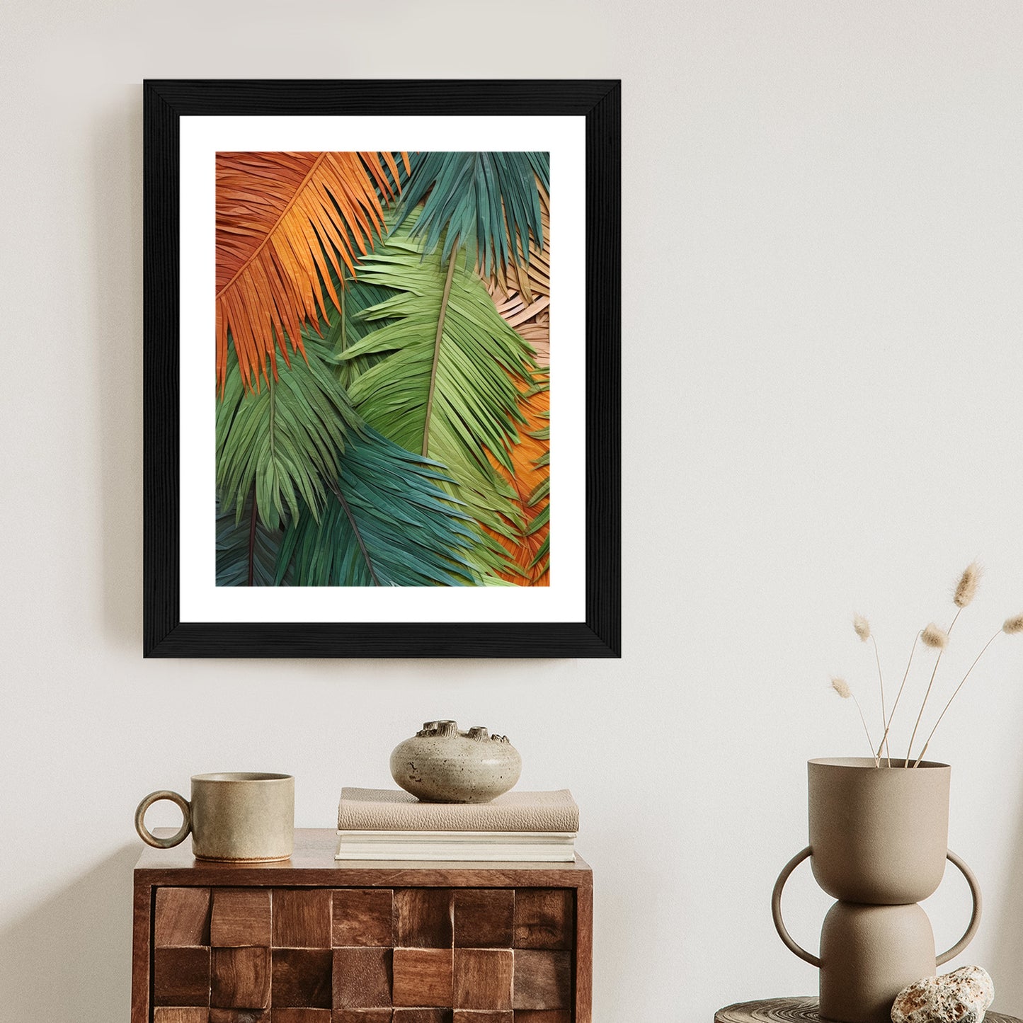 Poster Bunte Palmblätter Aus Geschnittenem Papier Rahmen Holz Mit Passepartout Farbe Natürlich