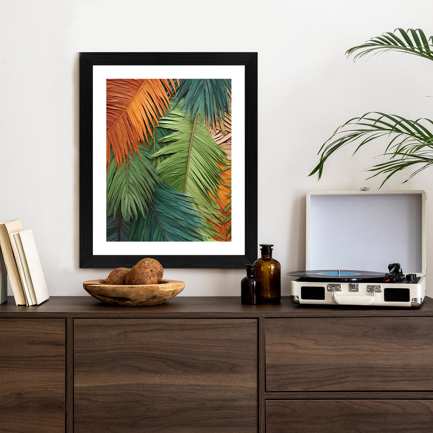 Poster Bunte Palmblätter Aus Geschnittenem Papier Rahmen Holz Mit Passepartout Farbe Natürlich