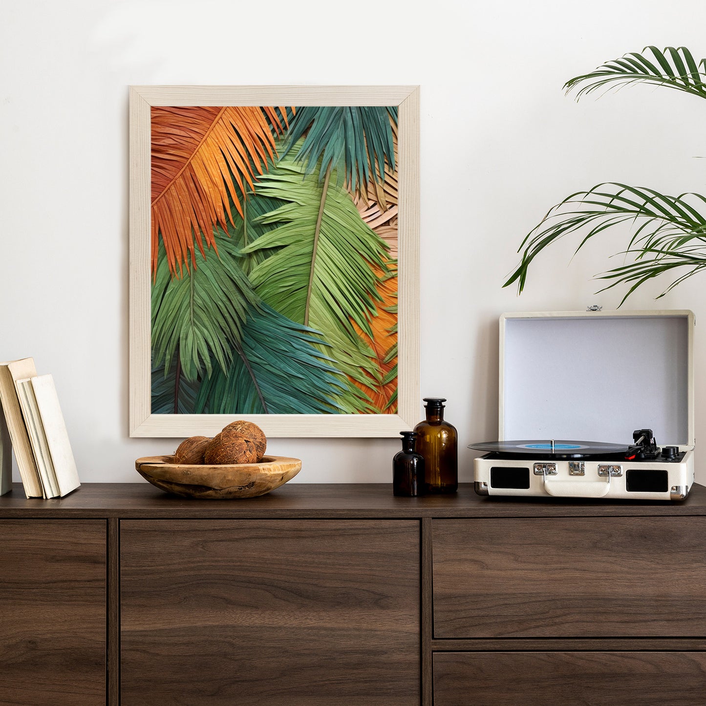 Poster Bunte Palmblätter Aus Geschnittenem Papier Rahmen Holz Mit Passepartout Farbe Natürlich