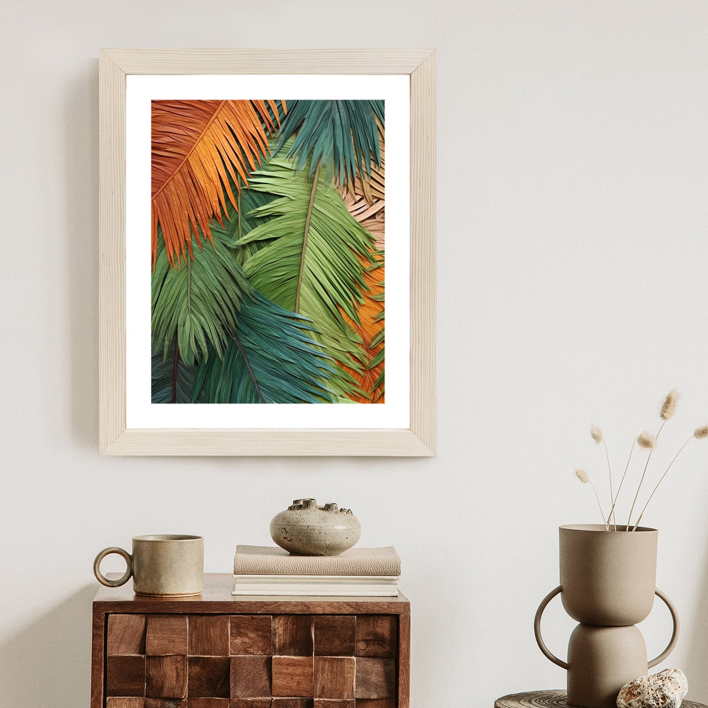Poster Bunte Palmblätter Aus Geschnittenem Papier Rahmen Holz Mit Passepartout Farbe Natürlich