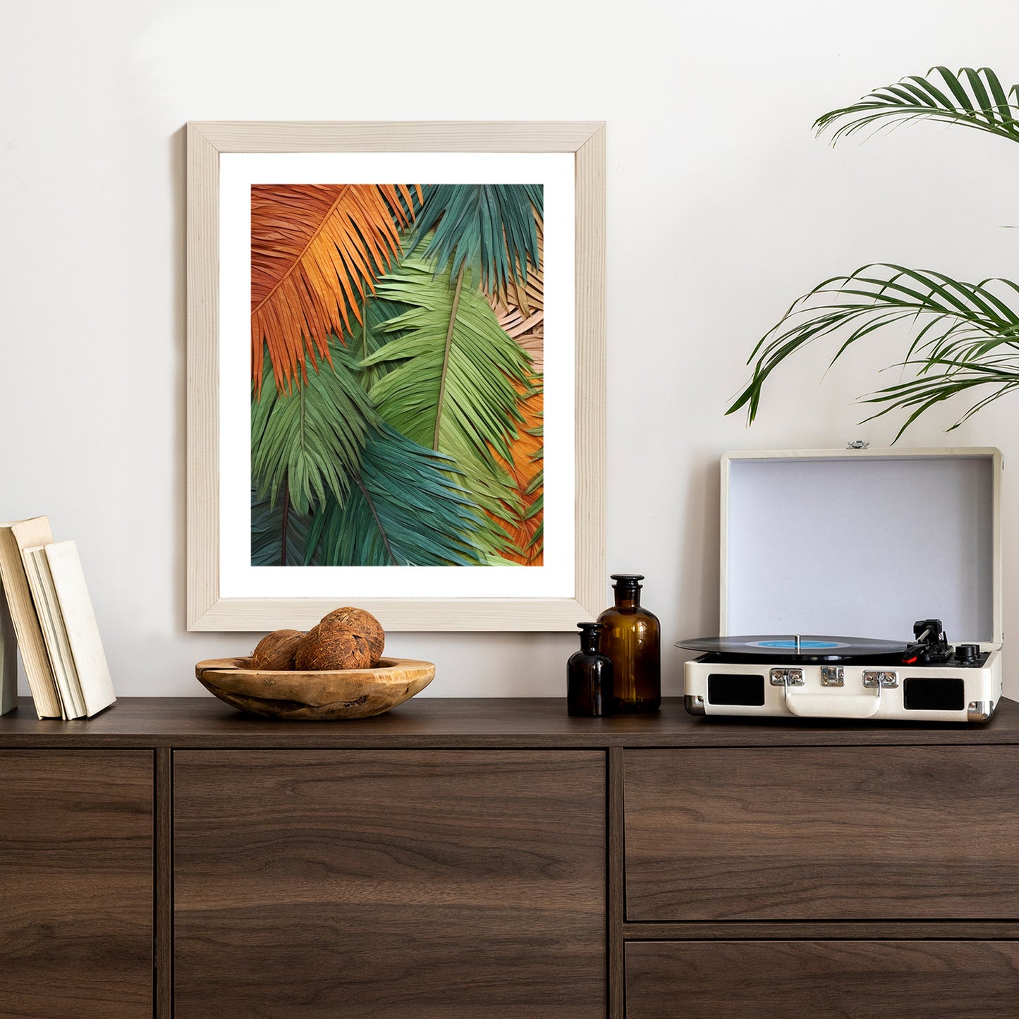 Poster Bunte Palmblätter Aus Geschnittenem Papier Rahmen Holz Mit Passepartout Farbe Natürlich
