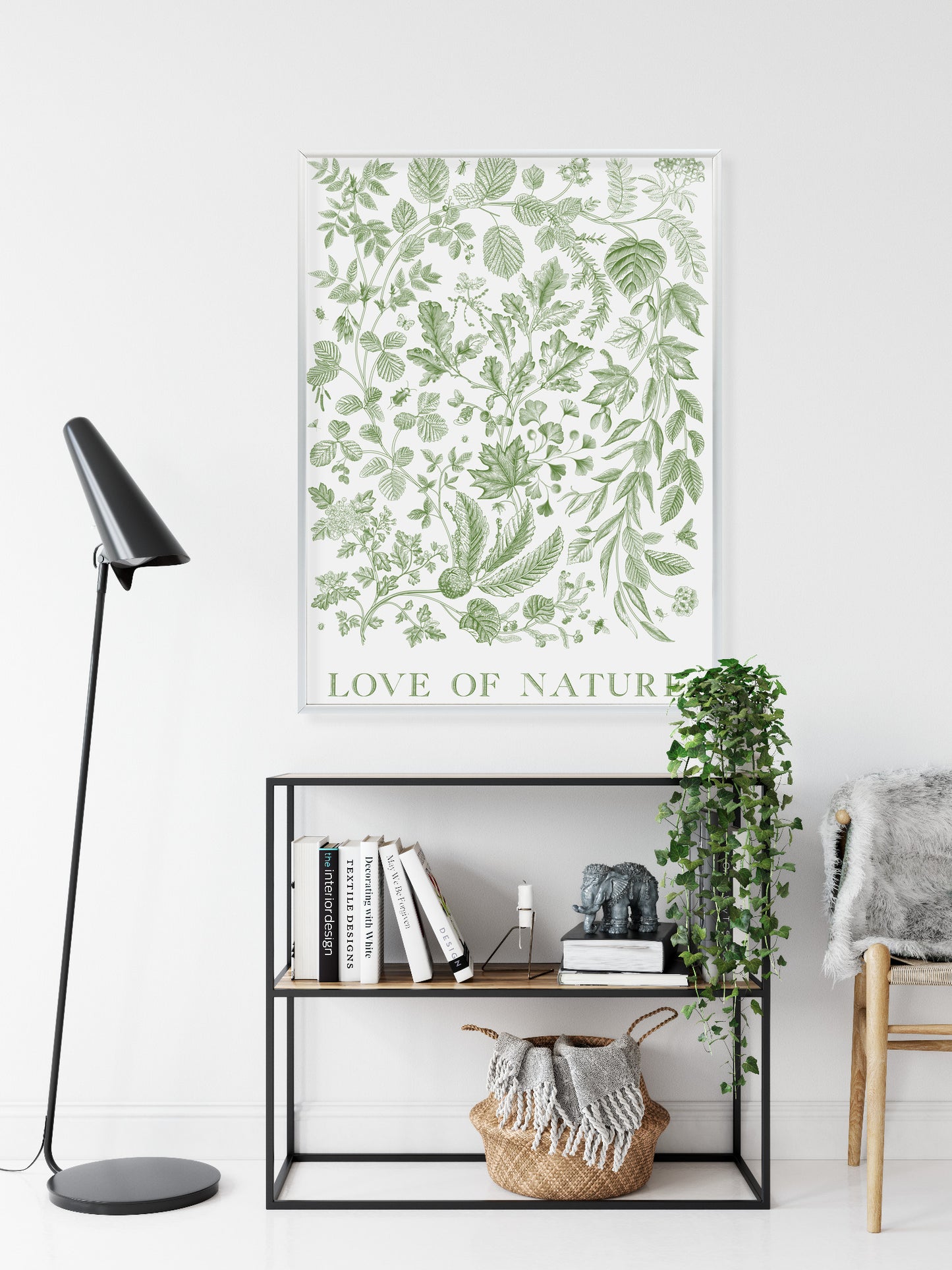 Poster Gezeichnete Naturblätter In Grünen Farben Rahmen Holz Mit Passepartout Farbe Natürlich