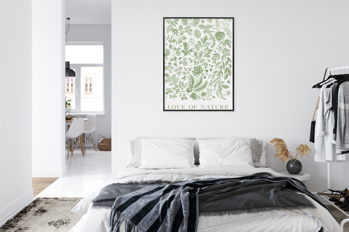 Poster Gezeichnete Naturblätter In Grünen Farben Rahmen Holz Mit Passepartout Farbe Natürlich
