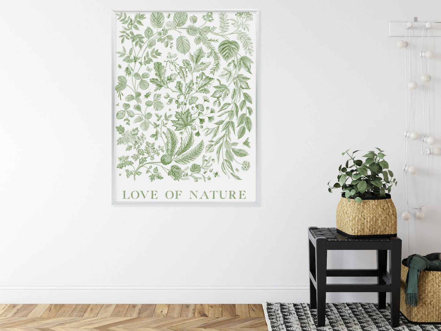 Poster Gezeichnete Naturblätter In Grünen Farben Rahmen Holz Mit Passepartout Farbe Natürlich