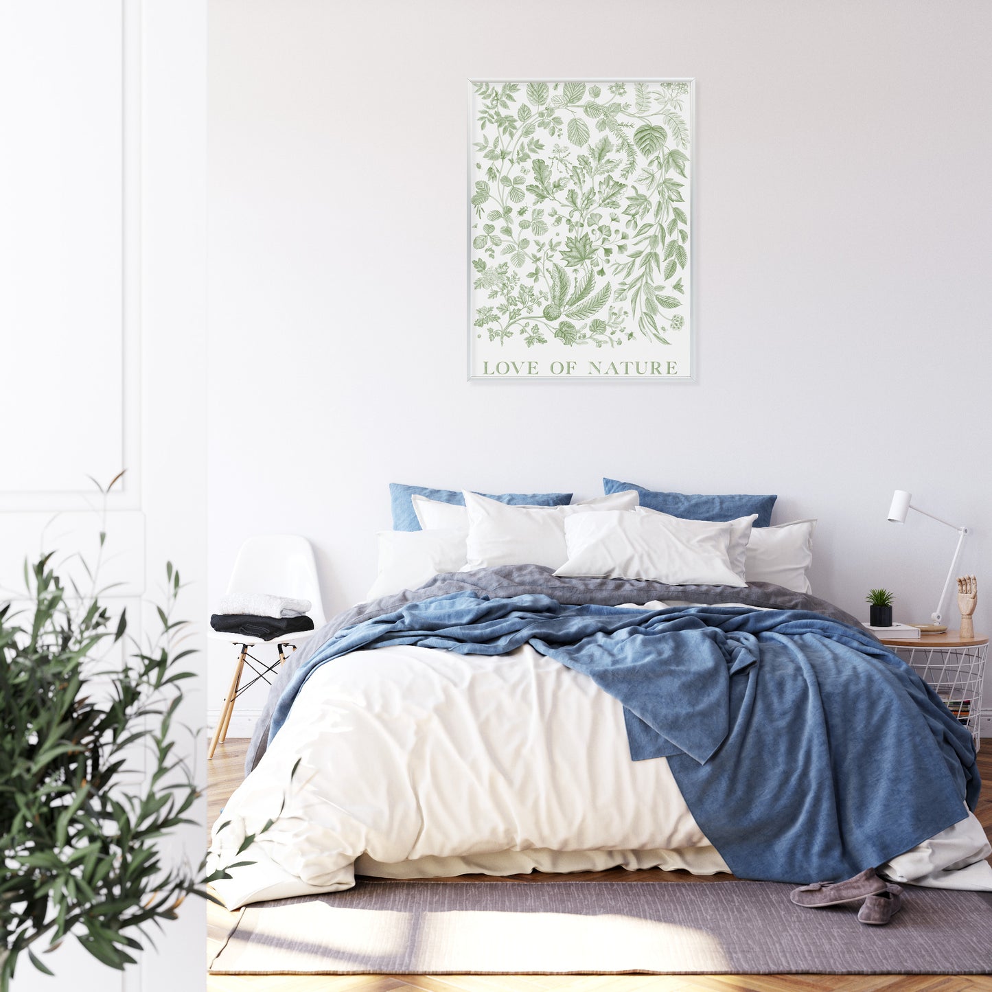 Poster Gezeichnete Naturblätter In Grünen Farben Rahmen Holz Mit Passepartout Farbe Natürlich