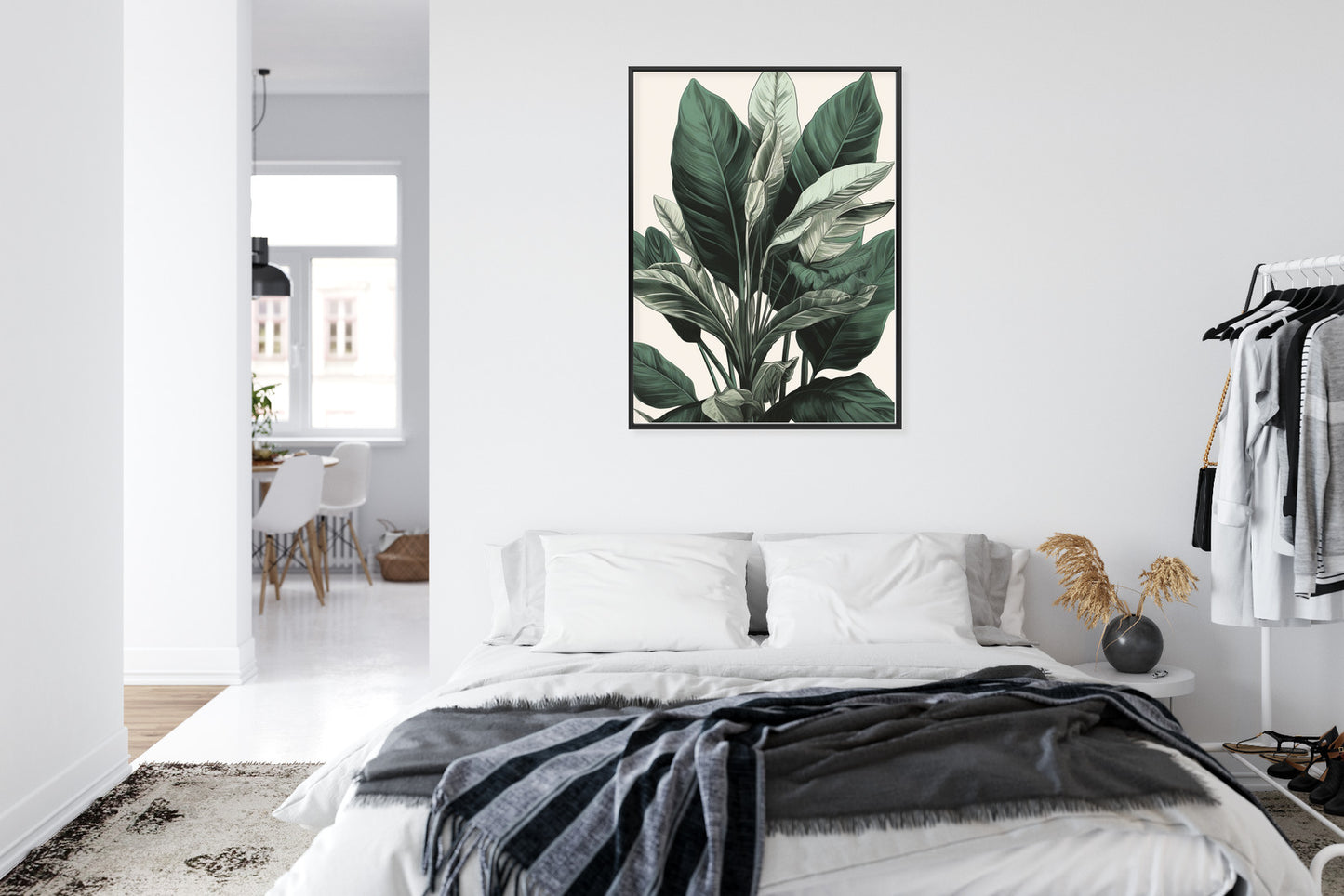 Poster Grüne Philodendronpflanze Rahmen Holz Mit Passepartout Farbe Natürlich