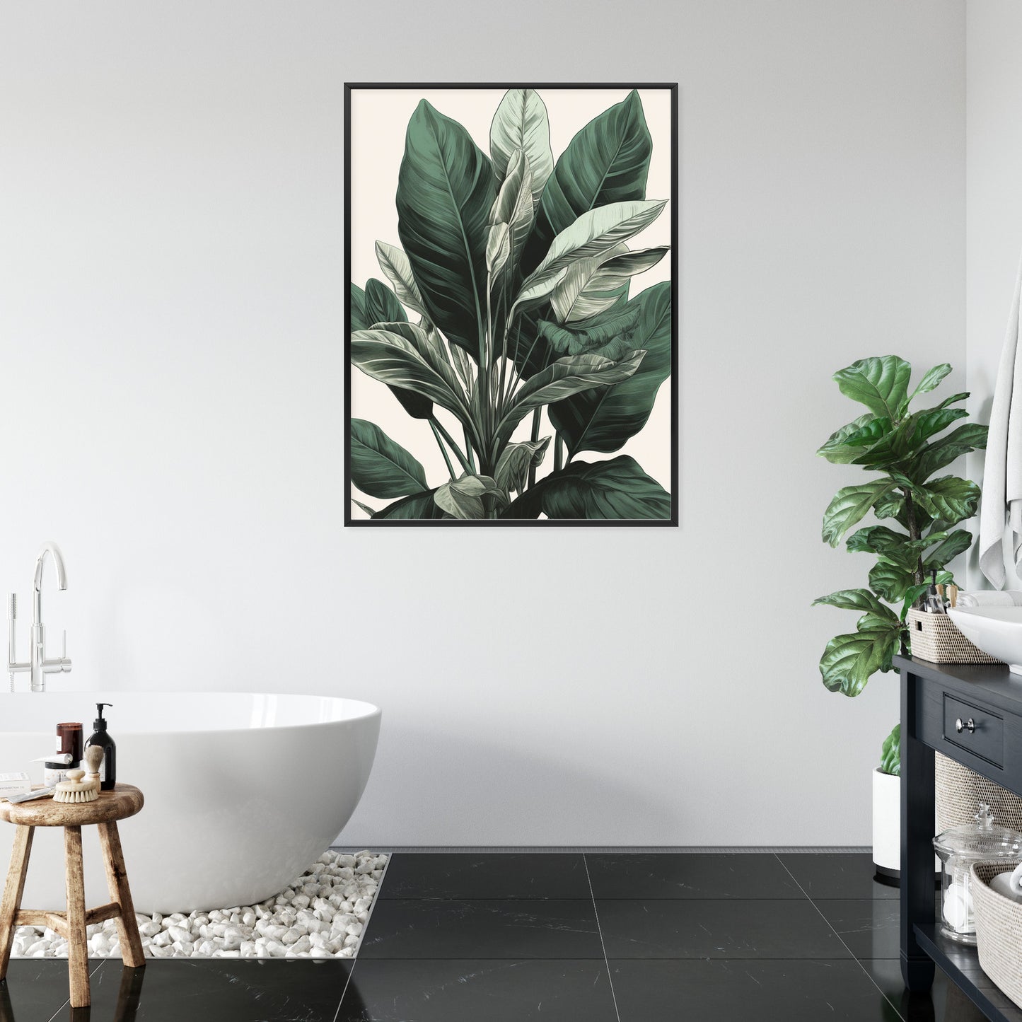 Poster Grüne Philodendronpflanze Rahmen Holz Mit Passepartout Farbe Natürlich