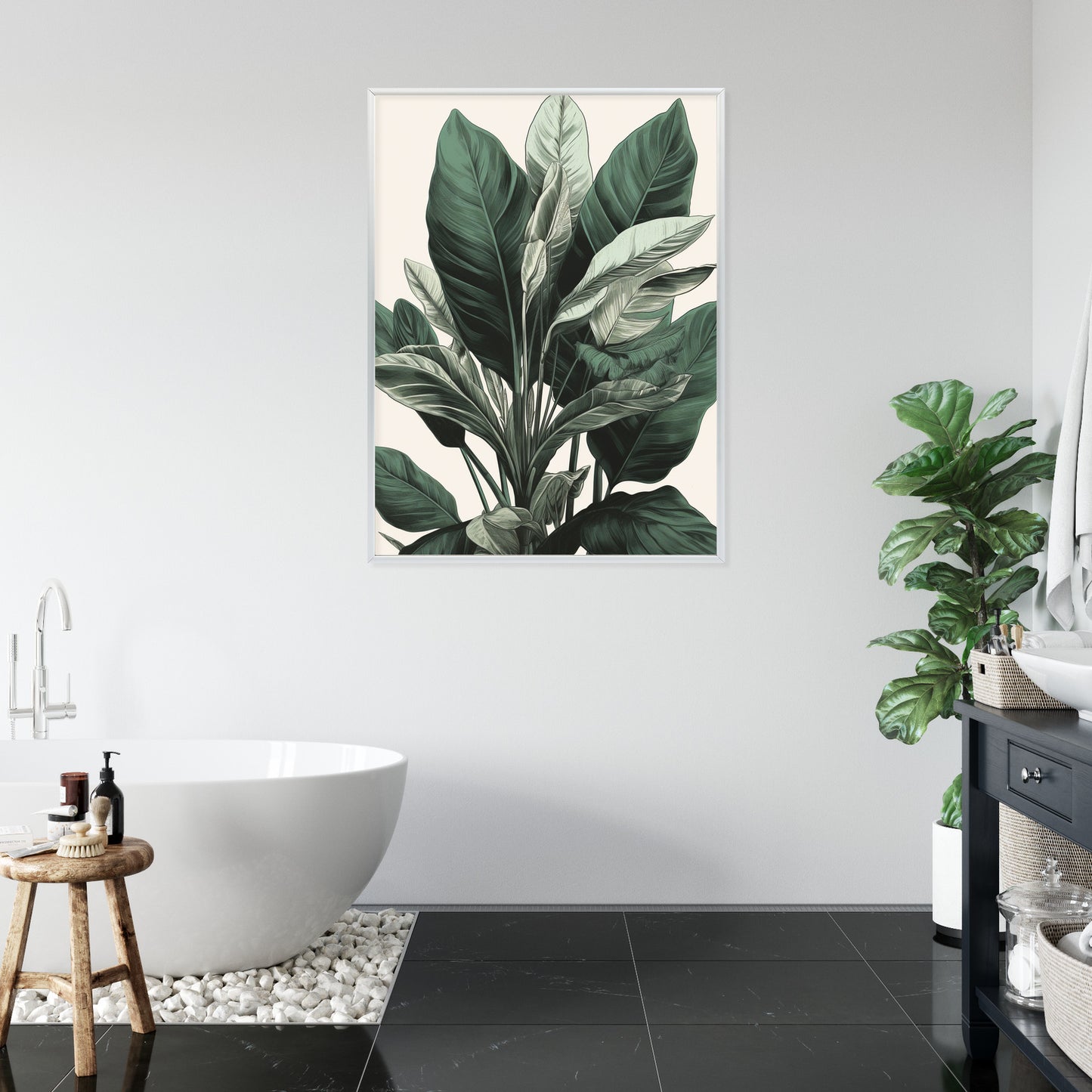 Poster Grüne Philodendronpflanze Rahmen Holz Mit Passepartout Farbe Natürlich