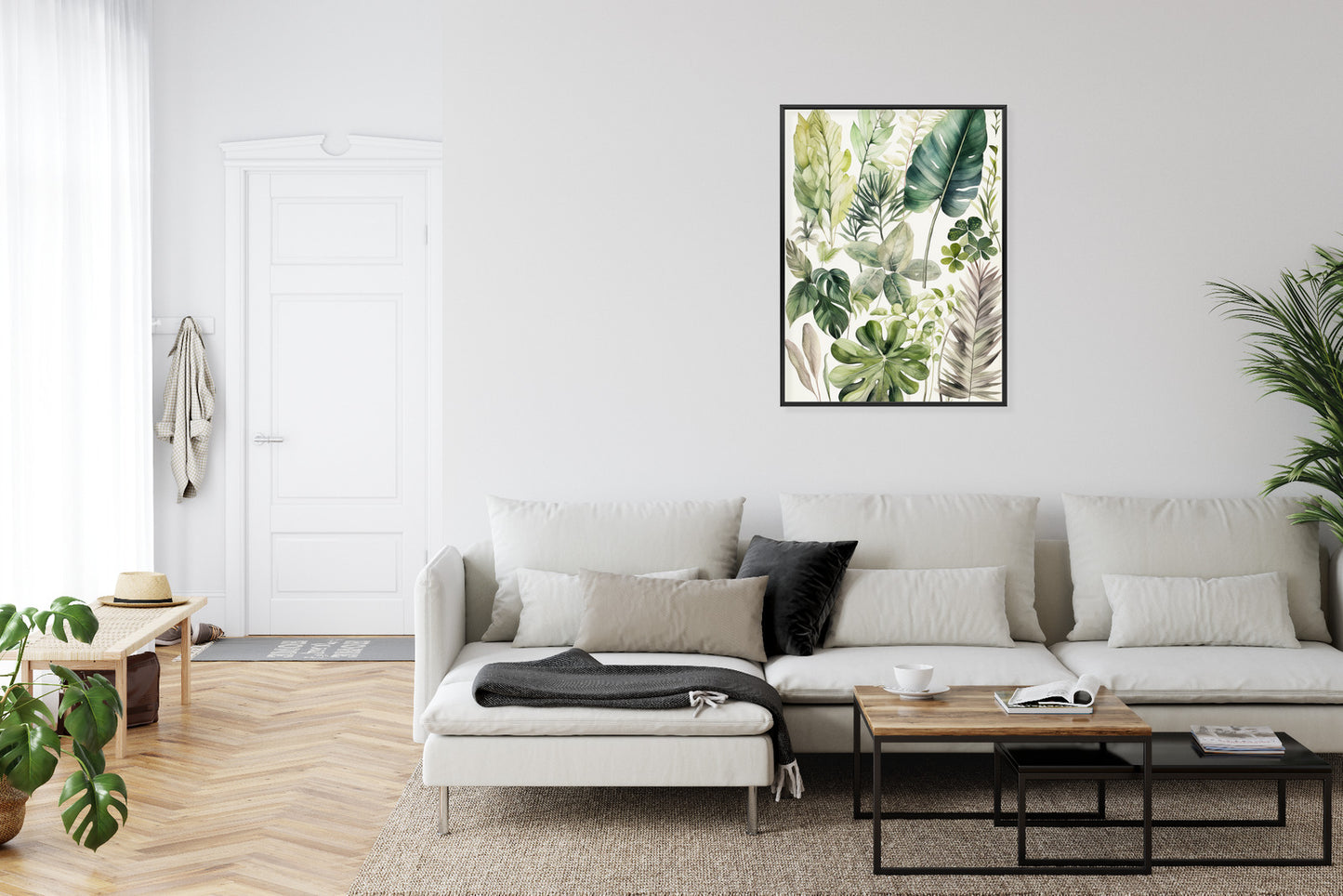 Poster Grüne Blätter Pflanzensammlung Rahmen Holz Mit Passepartout Farbe Natürlich