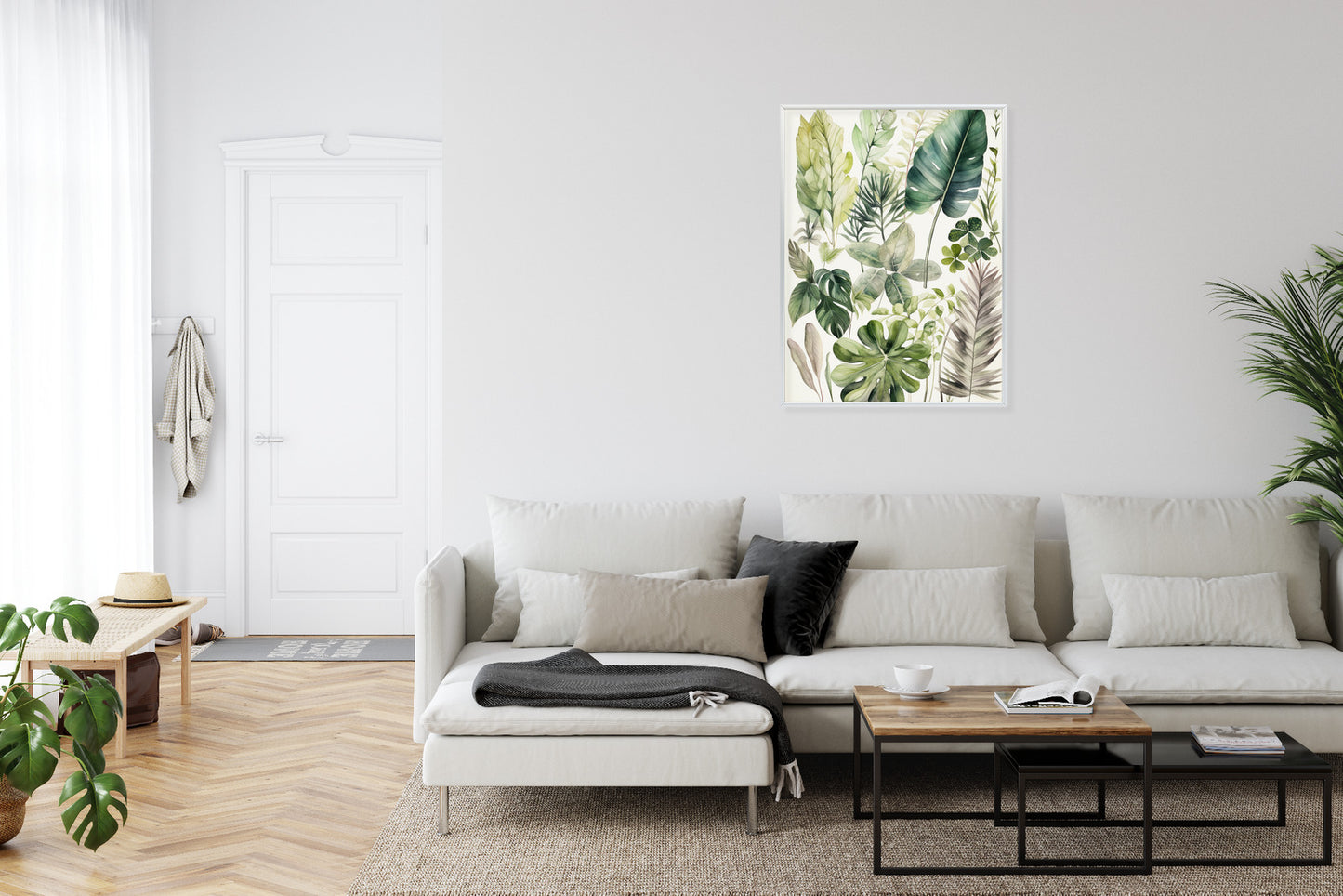 Poster Grüne Blätter Pflanzensammlung Rahmen Holz Mit Passepartout Farbe Natürlich