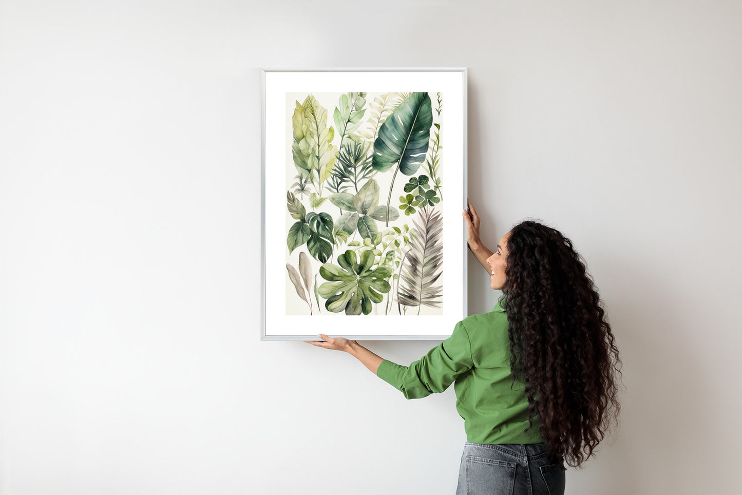 Poster Grüne Blätter Pflanzensammlung Rahmen Holz Mit Passepartout Farbe Natürlich