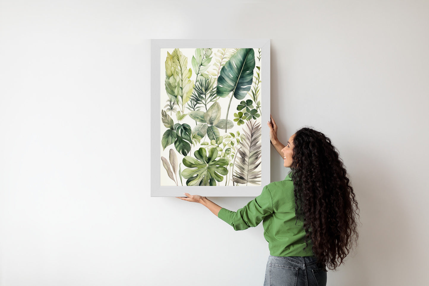 Poster Grüne Blätter Pflanzensammlung Rahmen Holz Mit Passepartout Farbe Natürlich
