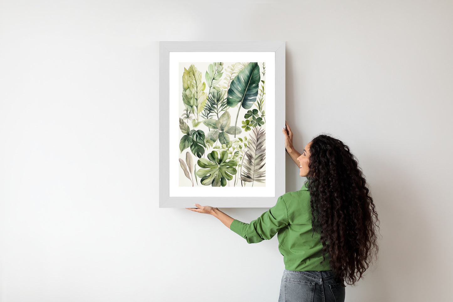 Poster Grüne Blätter Pflanzensammlung Rahmen Holz Mit Passepartout Farbe Natürlich