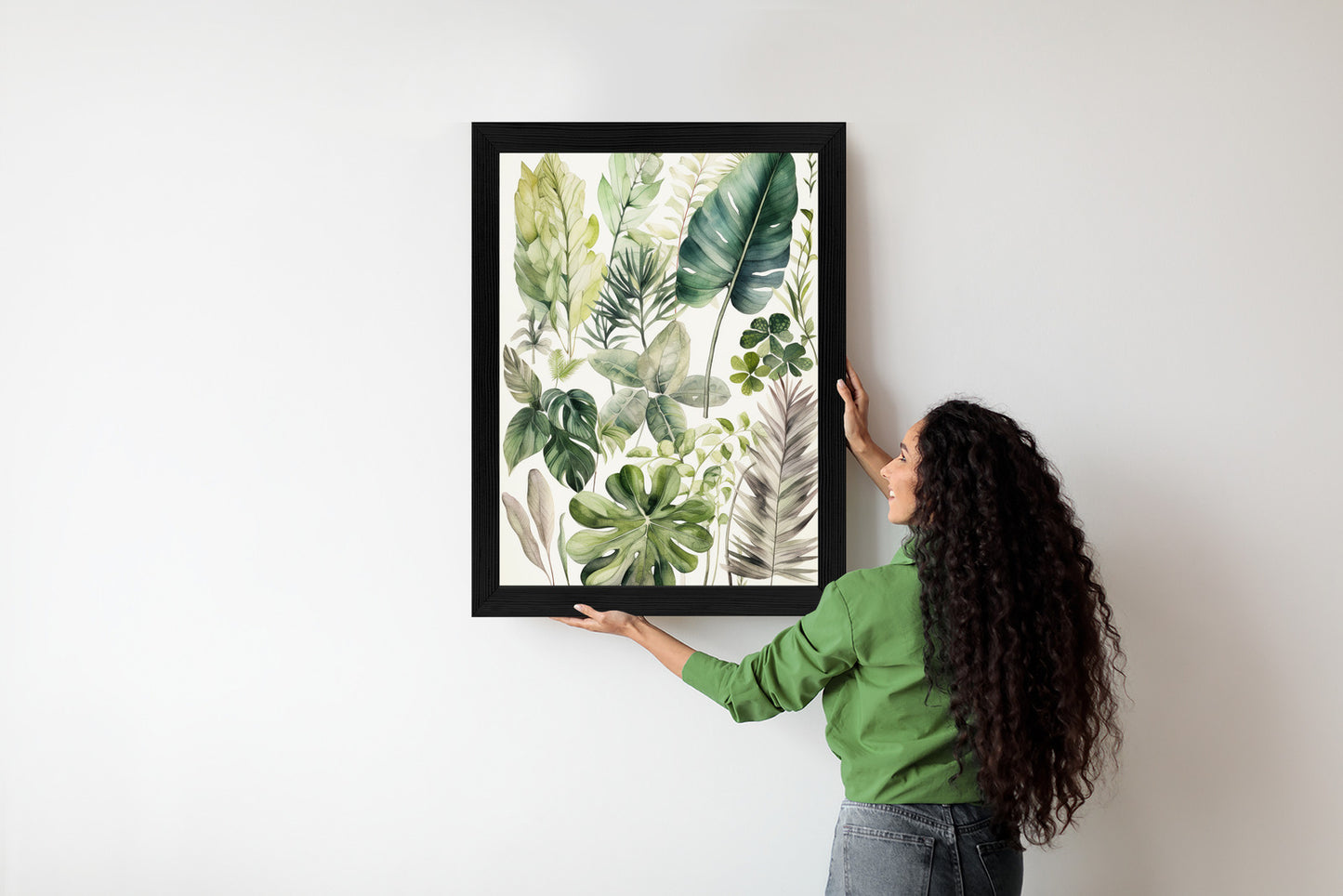 Poster Grüne Blätter Pflanzensammlung Rahmen Holz Mit Passepartout Farbe Natürlich