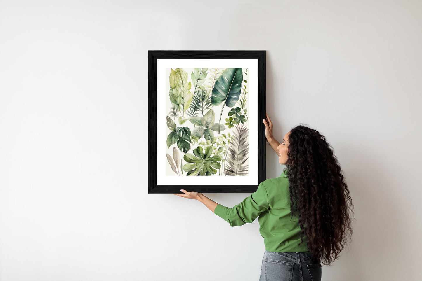 Poster Grüne Blätter Pflanzensammlung Rahmen Holz Mit Passepartout Farbe Natürlich
