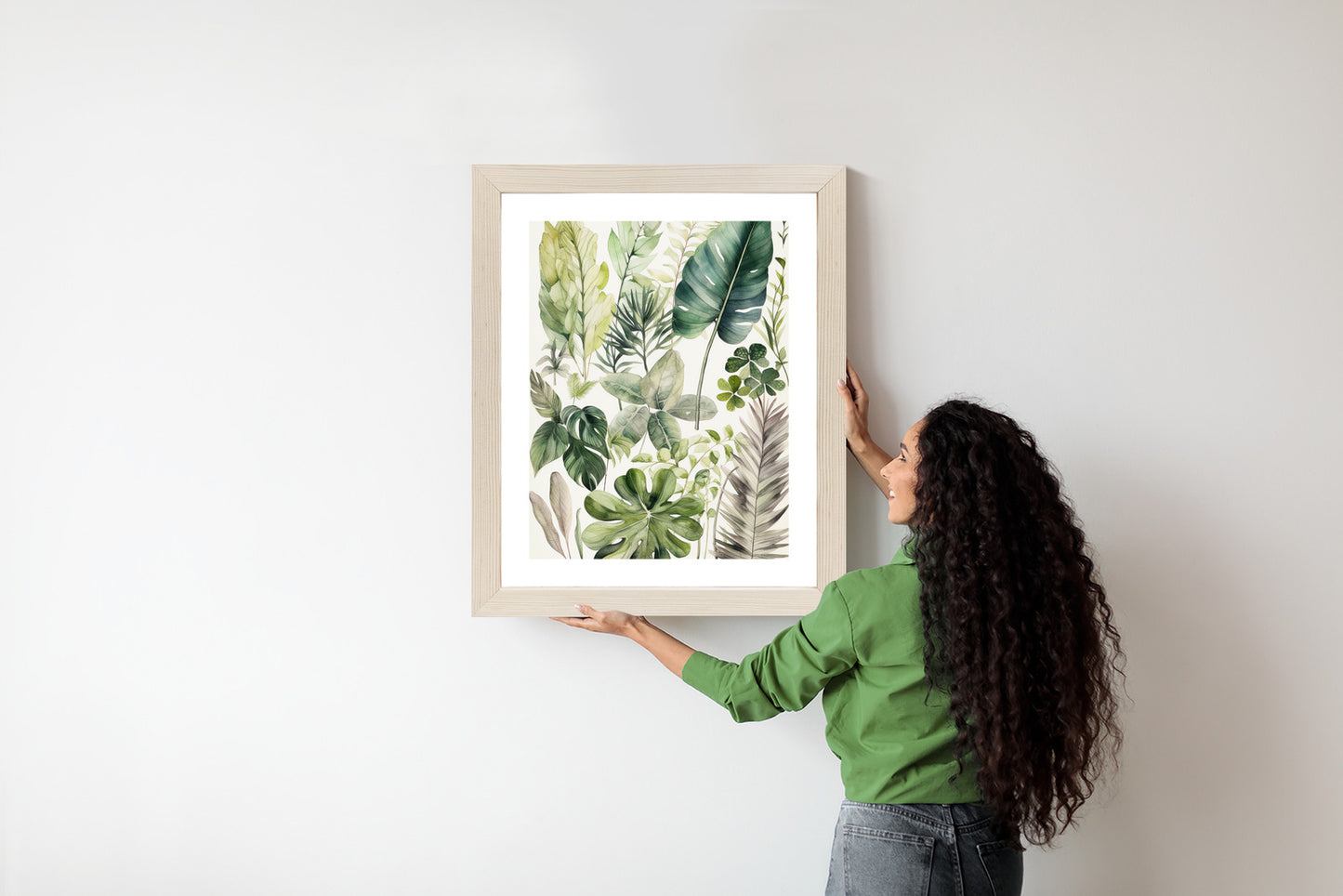 Poster Grüne Blätter Pflanzensammlung Rahmen Holz Mit Passepartout Farbe Natürlich