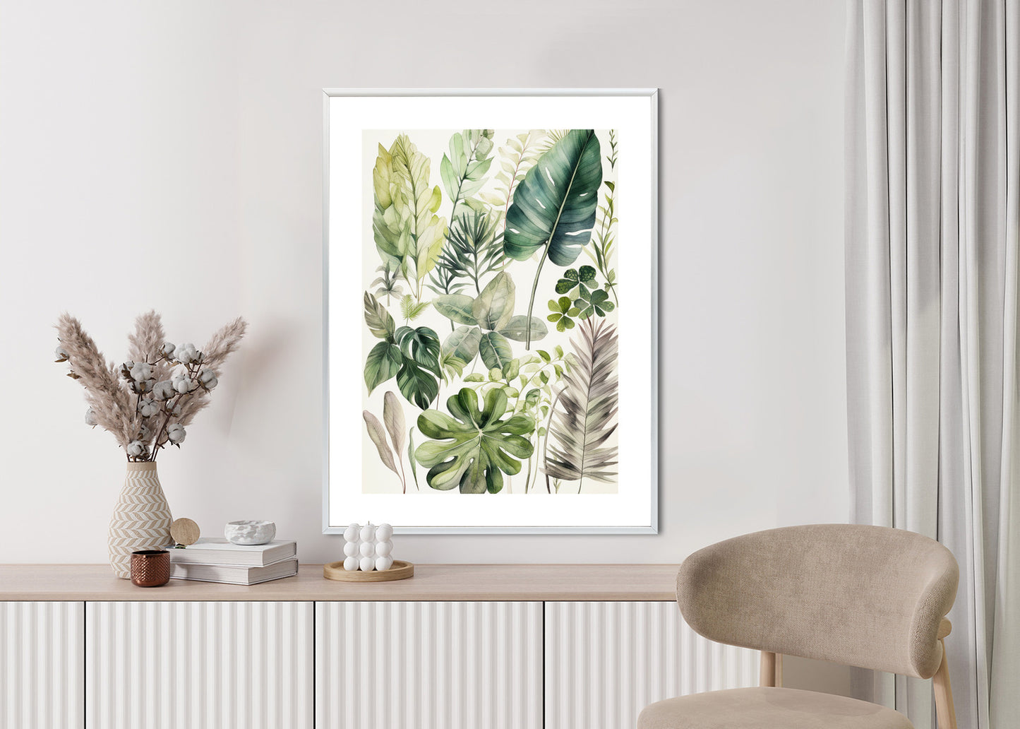 Poster Grüne Blätter Pflanzensammlung Rahmen Holz Mit Passepartout Farbe Natürlich