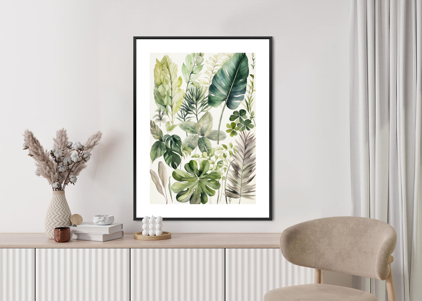 Poster Grüne Blätter Pflanzensammlung Rahmen Holz Mit Passepartout Farbe Natürlich