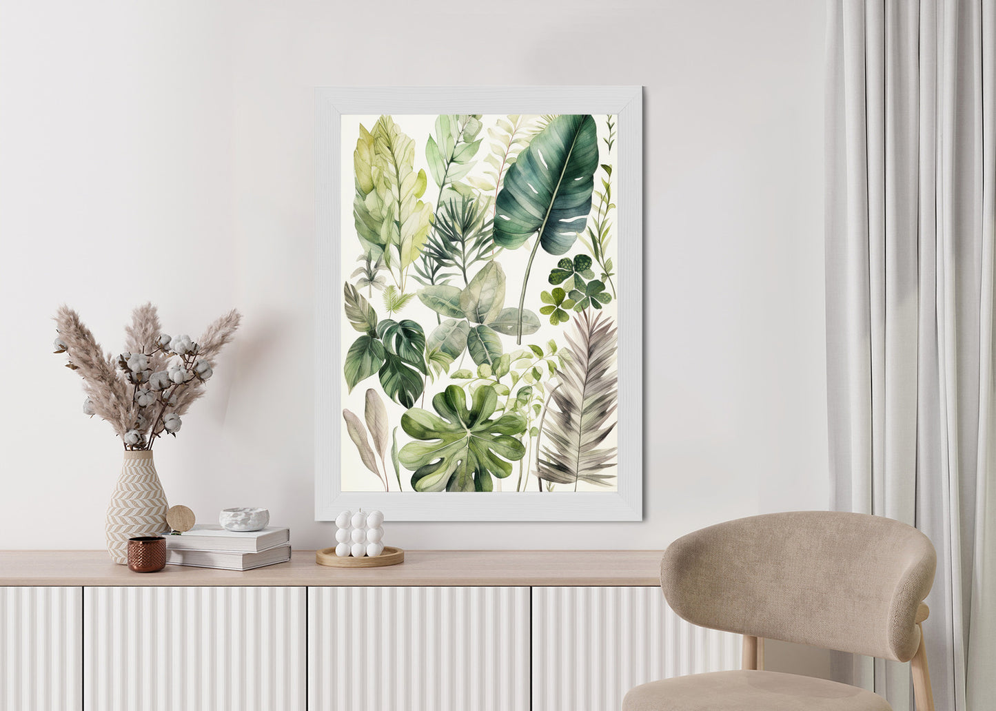 Poster Grüne Blätter Pflanzensammlung Rahmen Holz Mit Passepartout Farbe Natürlich