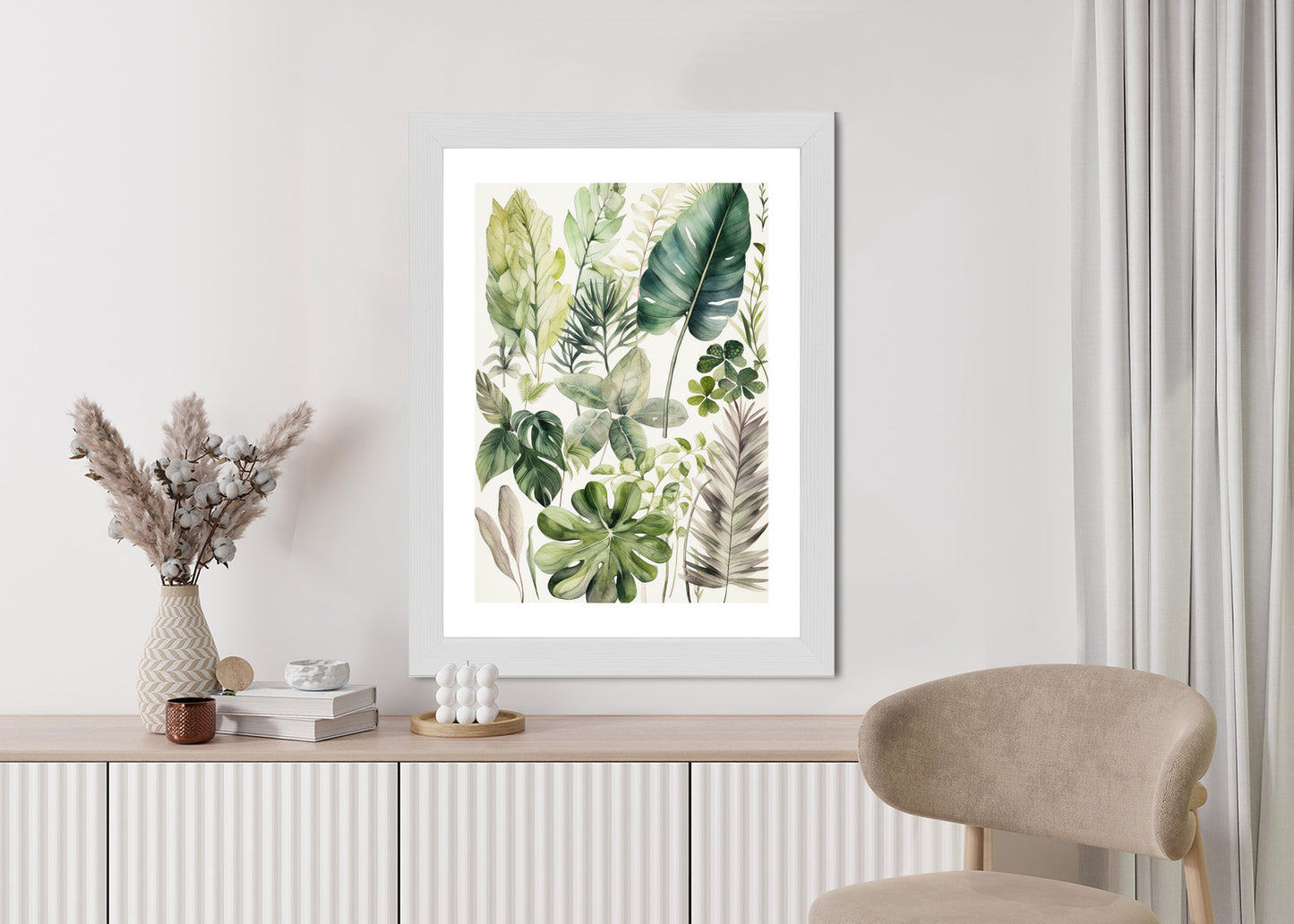 Poster Grüne Blätter Pflanzensammlung Rahmen Holz Mit Passepartout Farbe Natürlich