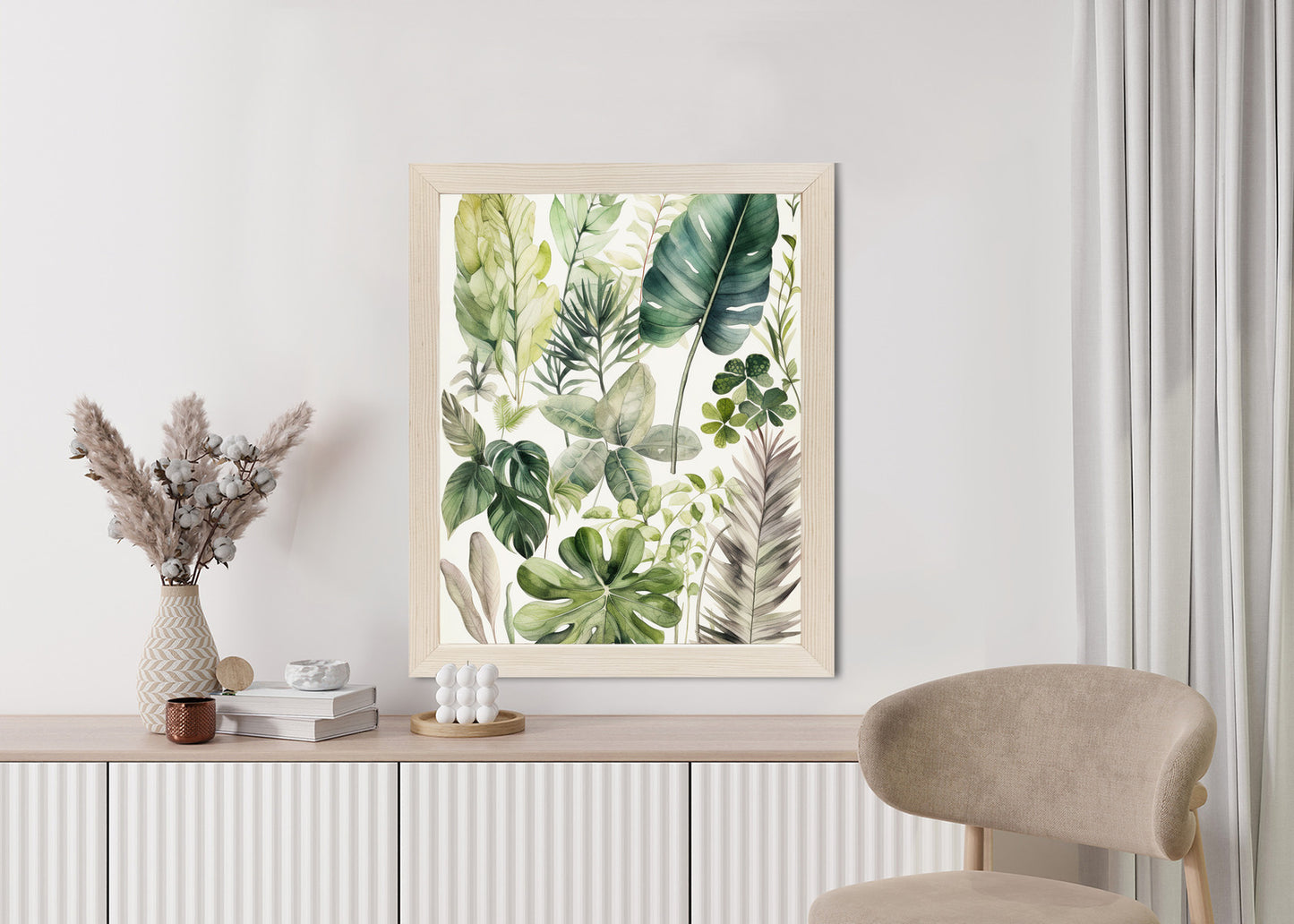 Poster Grüne Blätter Pflanzensammlung Rahmen Holz Mit Passepartout Farbe Natürlich
