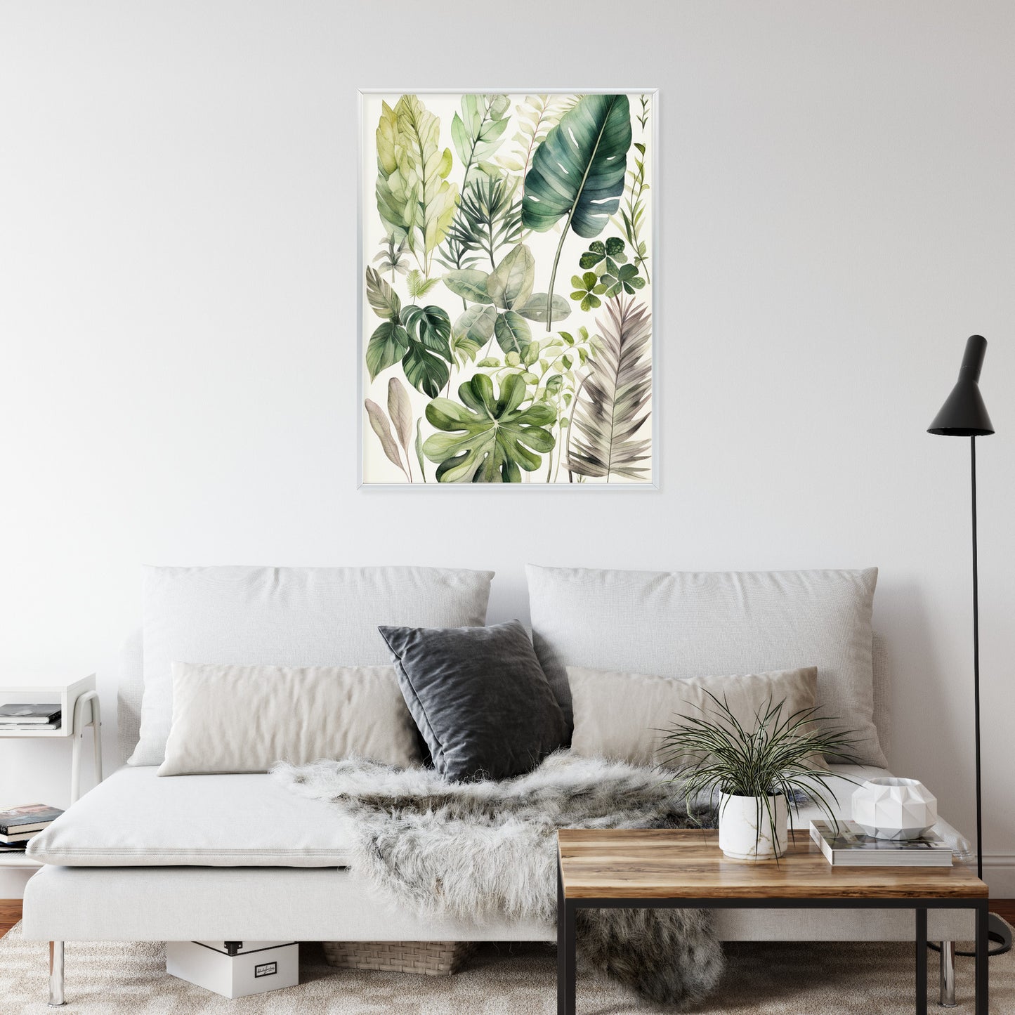 Poster Grüne Blätter Pflanzensammlung Rahmen Holz Mit Passepartout Farbe Natürlich