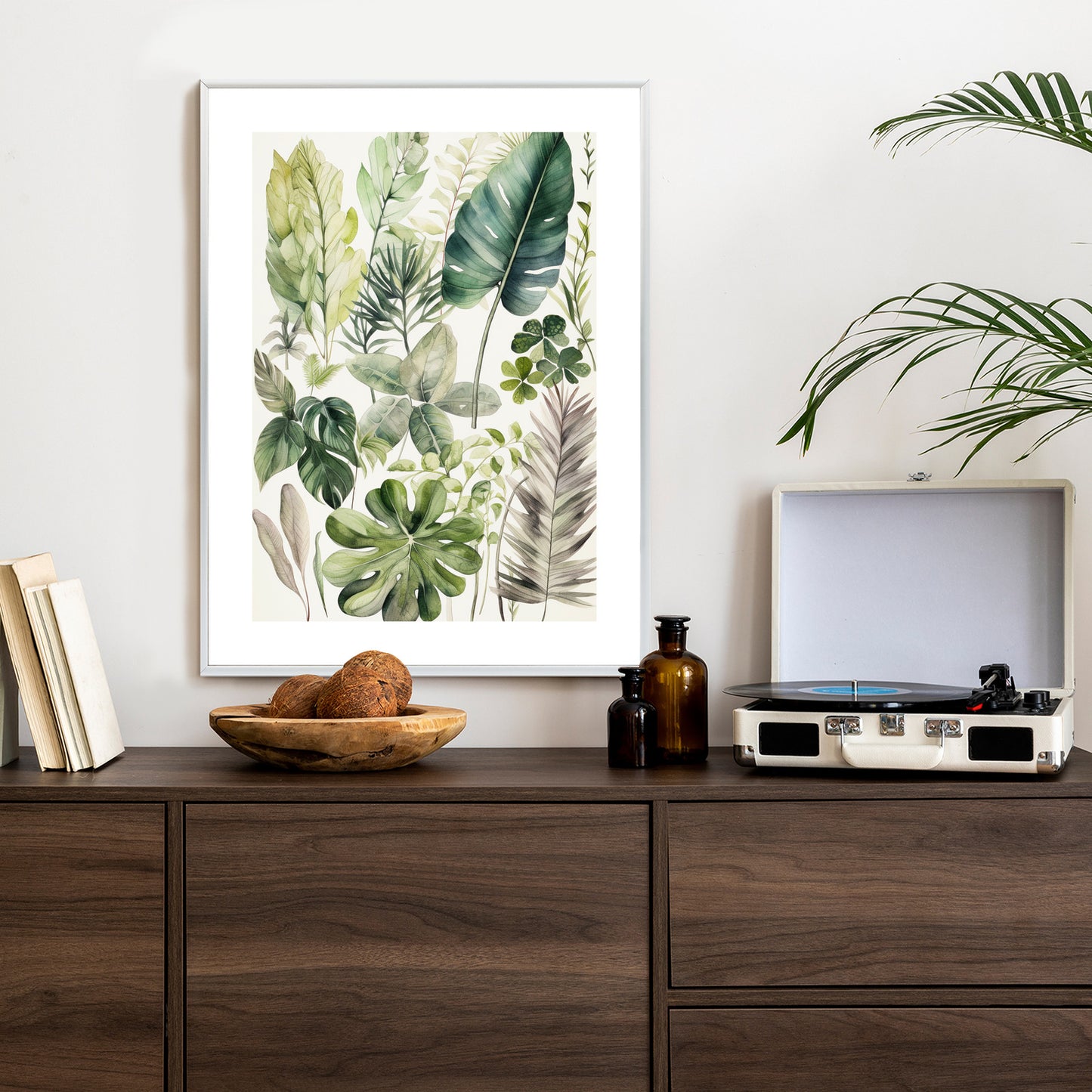 Poster Grüne Blätter Pflanzensammlung Rahmen Holz Mit Passepartout Farbe Natürlich