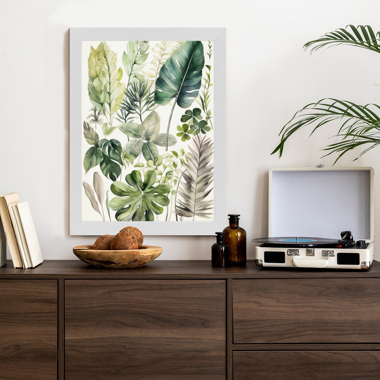 Poster Grüne Blätter Pflanzensammlung Rahmen Holz Mit Passepartout Farbe Natürlich