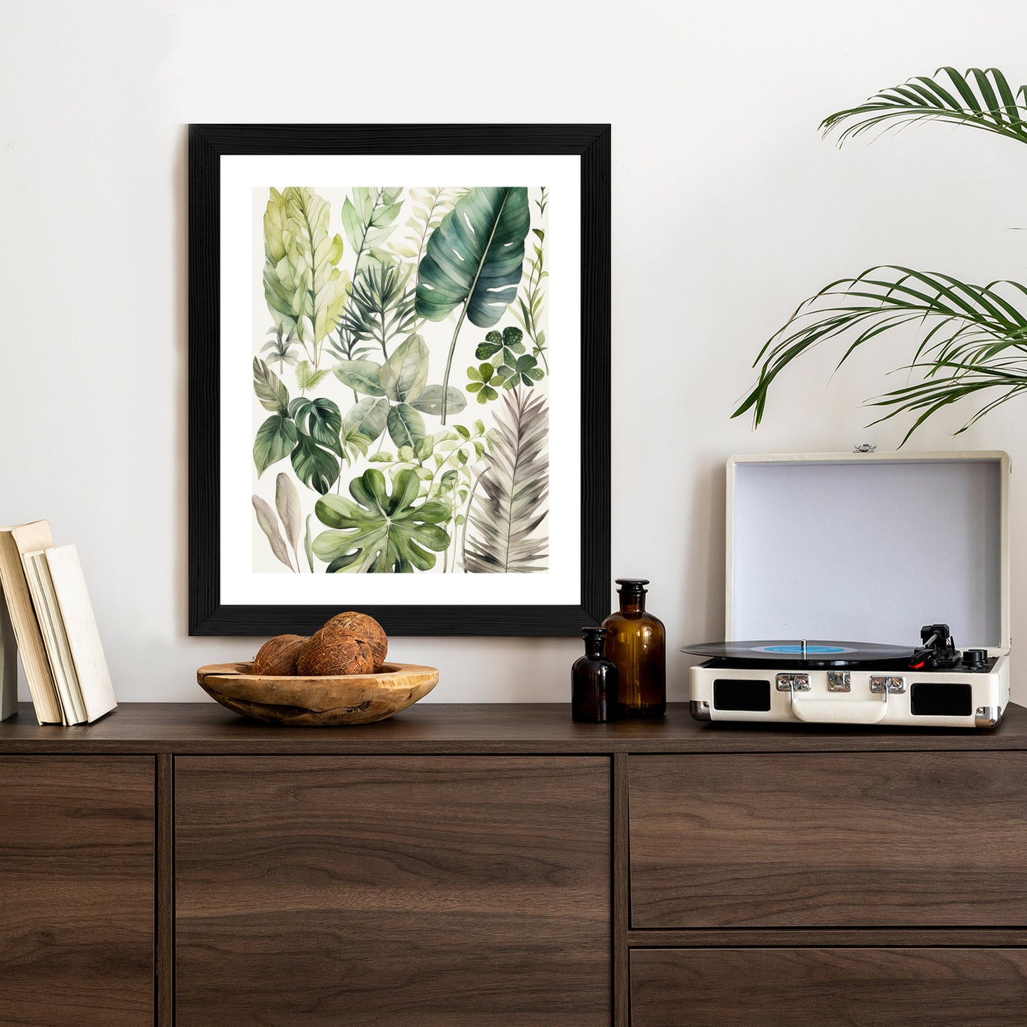 Poster Grüne Blätter Pflanzensammlung Rahmen Holz Mit Passepartout Farbe Natürlich