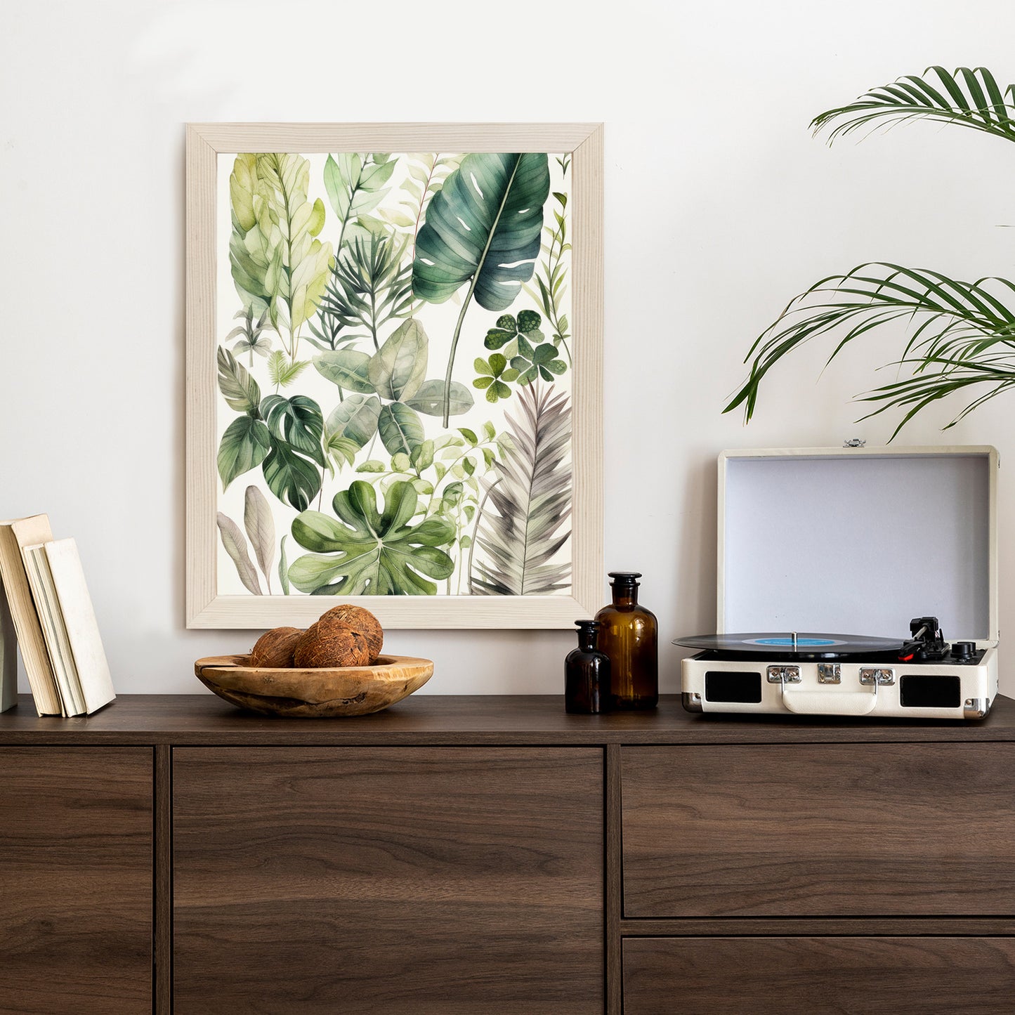 Poster Grüne Blätter Pflanzensammlung Rahmen Holz Mit Passepartout Farbe Natürlich