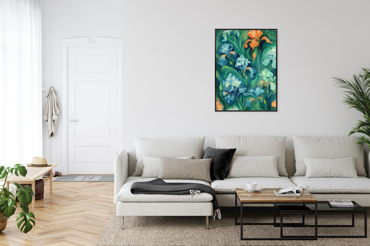 Poster Bunte Irisblüten Rahmen Holz Mit Passepartout Farbe Natürlich