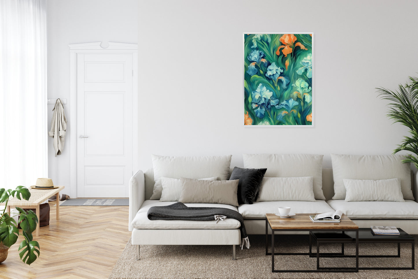 Poster Bunte Irisblüten Rahmen Holz Mit Passepartout Farbe Natürlich