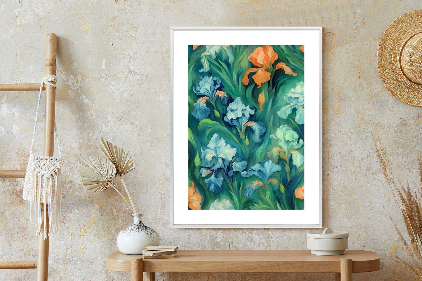 Poster Bunte Irisblüten Rahmen Holz Mit Passepartout Farbe Natürlich