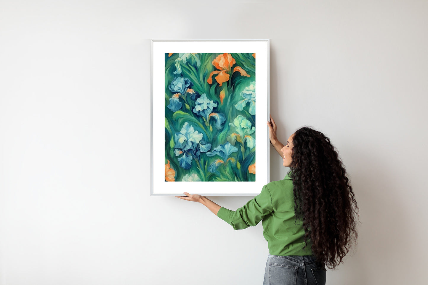 Poster Bunte Irisblüten Rahmen Holz Mit Passepartout Farbe Natürlich