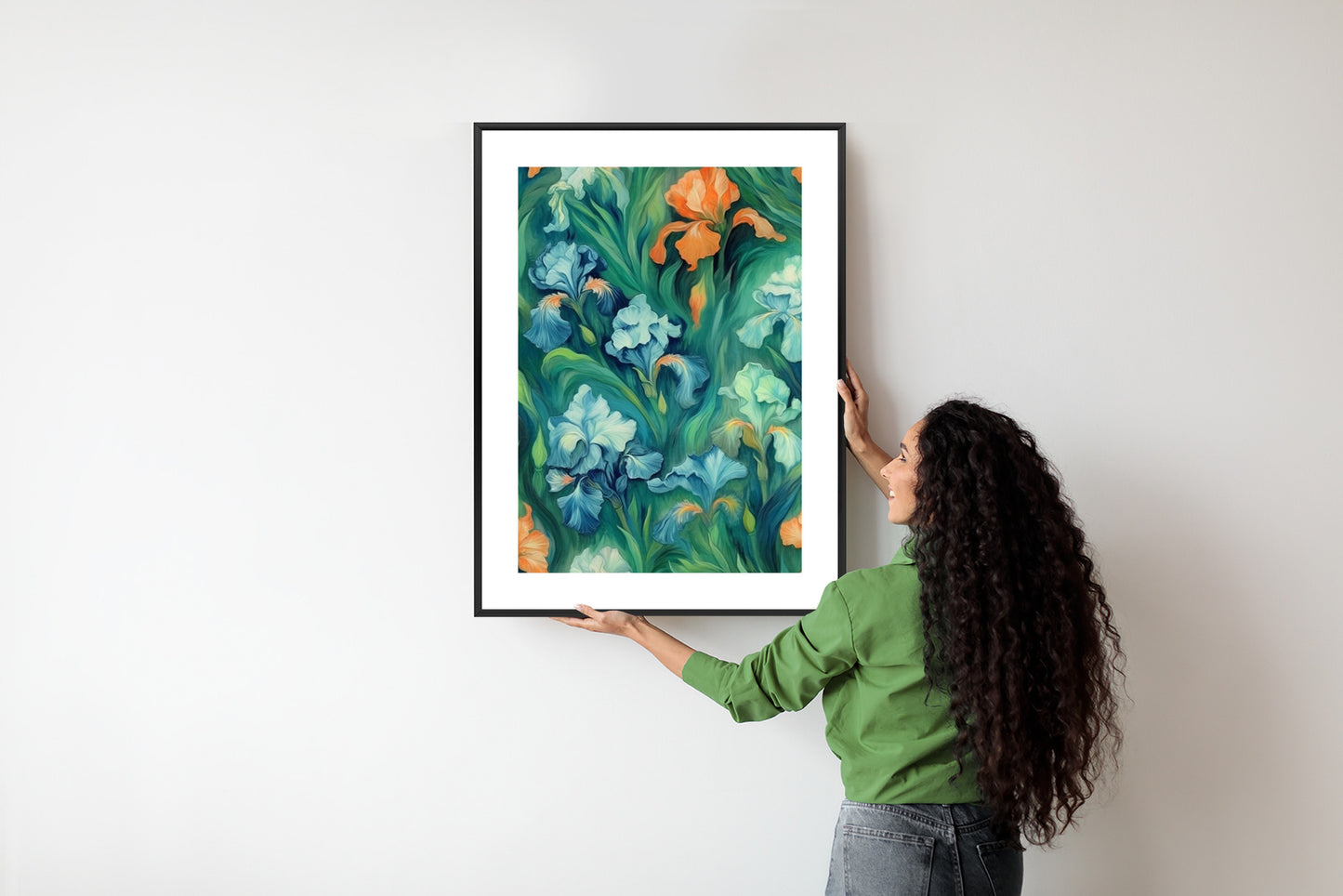 Poster Bunte Irisblüten Rahmen Holz Mit Passepartout Farbe Natürlich