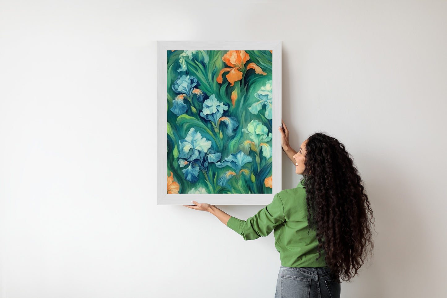 Poster Bunte Irisblüten Rahmen Holz Mit Passepartout Farbe Natürlich