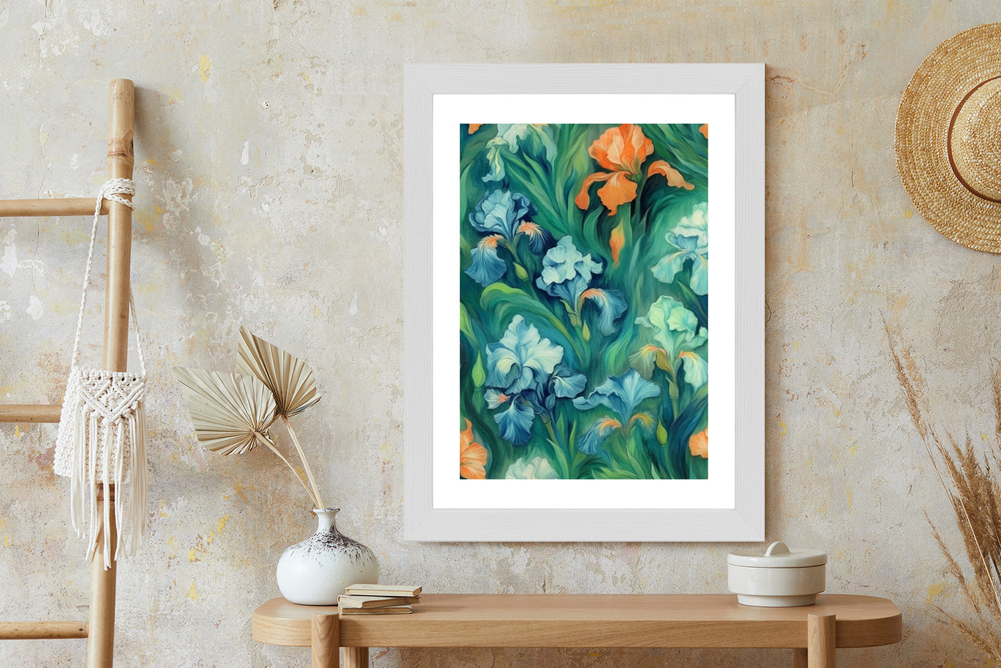 Poster Bunte Irisblüten Rahmen Holz Mit Passepartout Farbe Natürlich